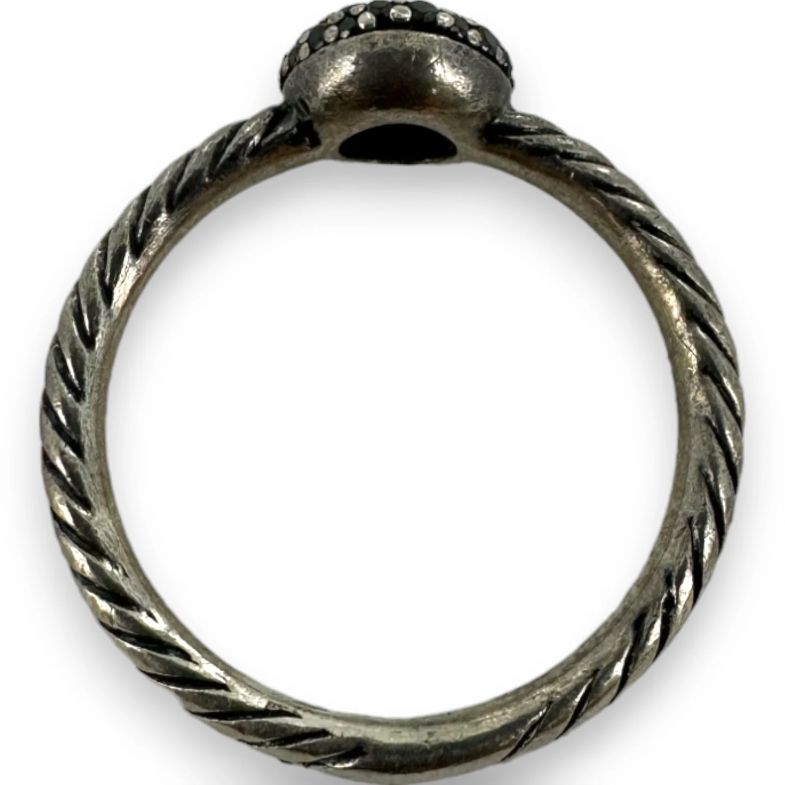 David Yurman Signed 925 Sterling Silver Cord Ring With Black Diamond Cluster Size 8 - Image 5