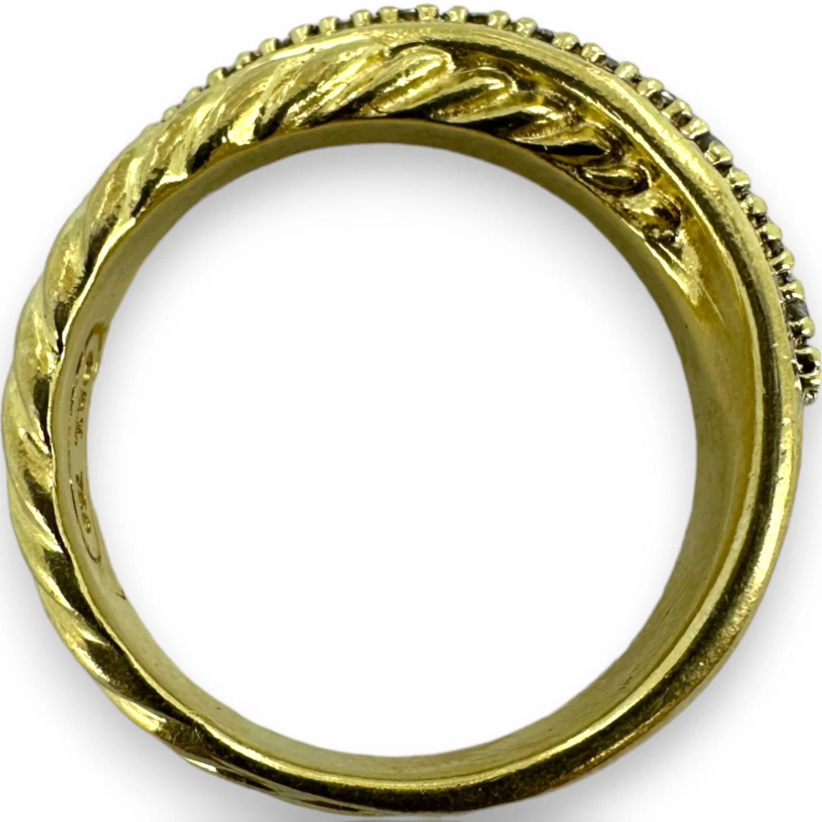 David Yurman Signed Solid Heavy 18kt Yellow Gold 750 Twist Band Crossover Ring with Diamonds Size 6.75 - Image 10