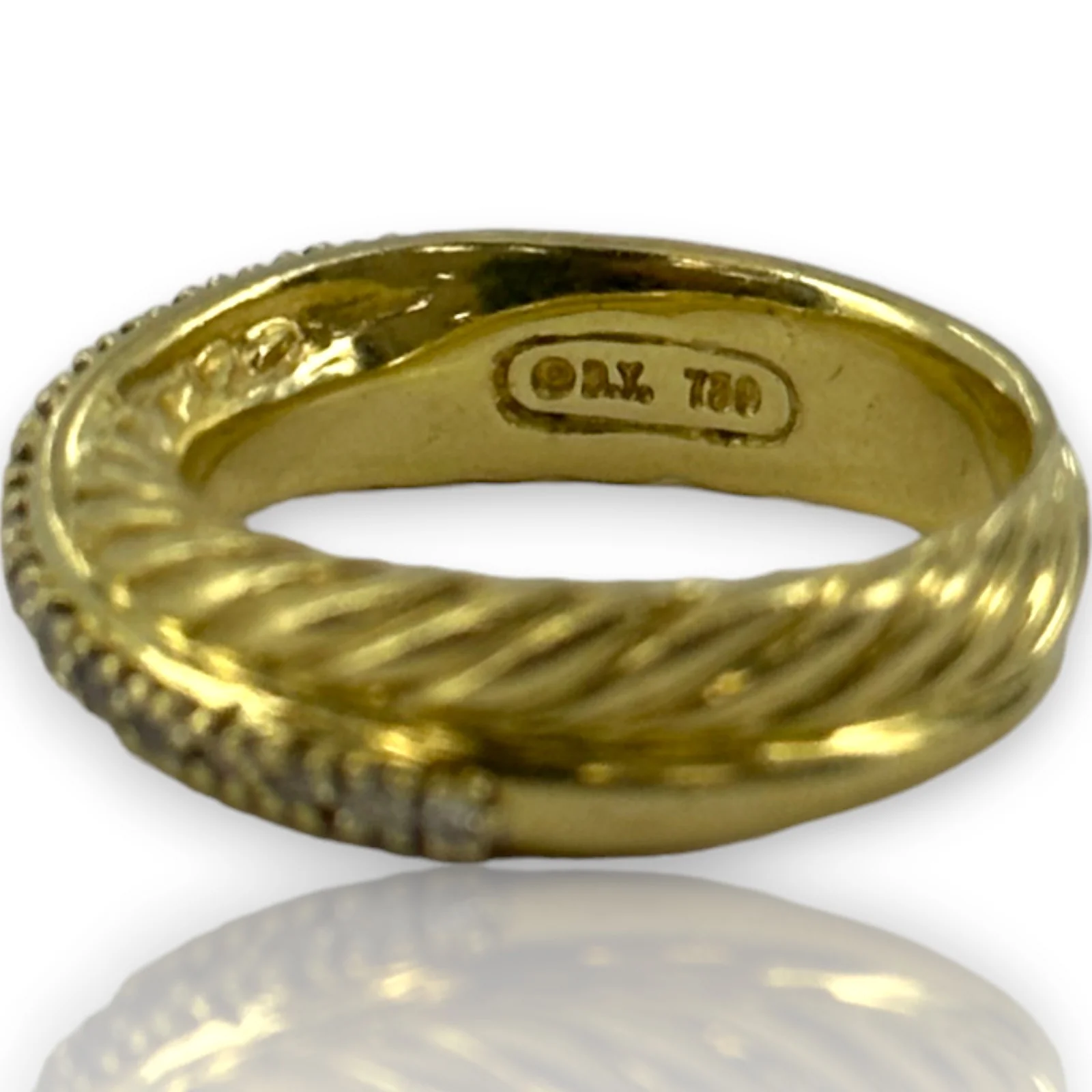 David Yurman Signed Solid Heavy 18kt Yellow Gold 750 Twist Band Crossover Ring with Diamonds Size 6.75 - Image 11