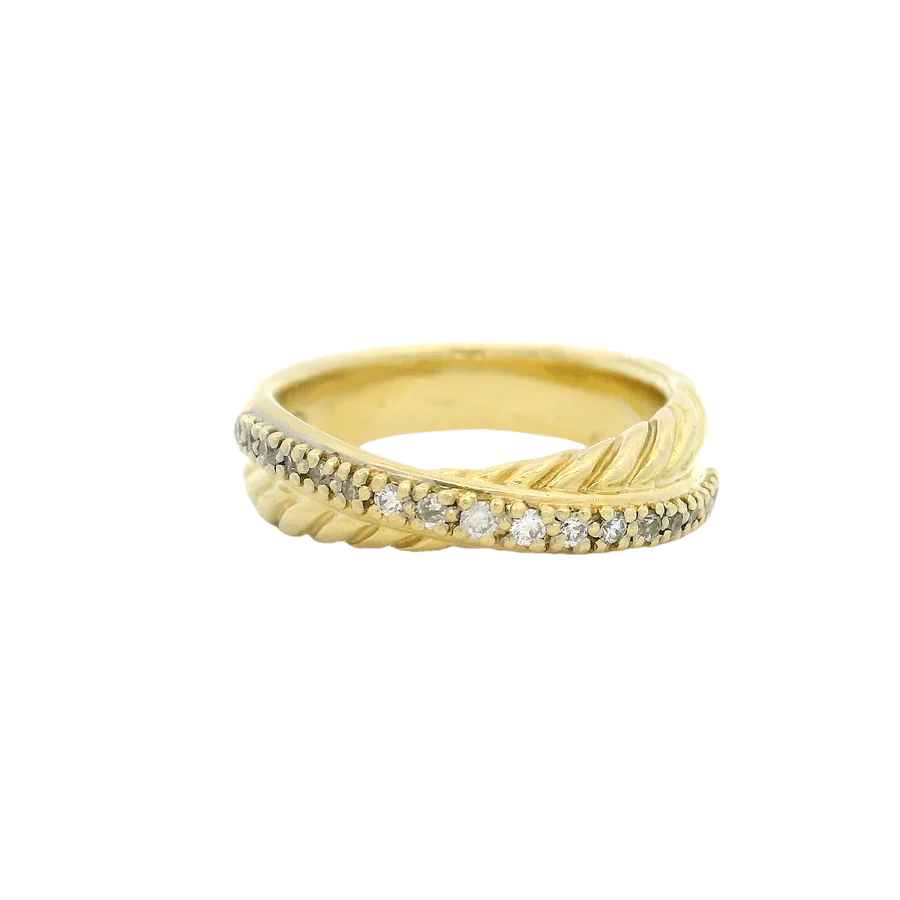 David Yurman Signed Solid Heavy 18kt Yellow Gold 750 Twist Band Crossover Ring with Diamonds Size 6.75 - Image 3