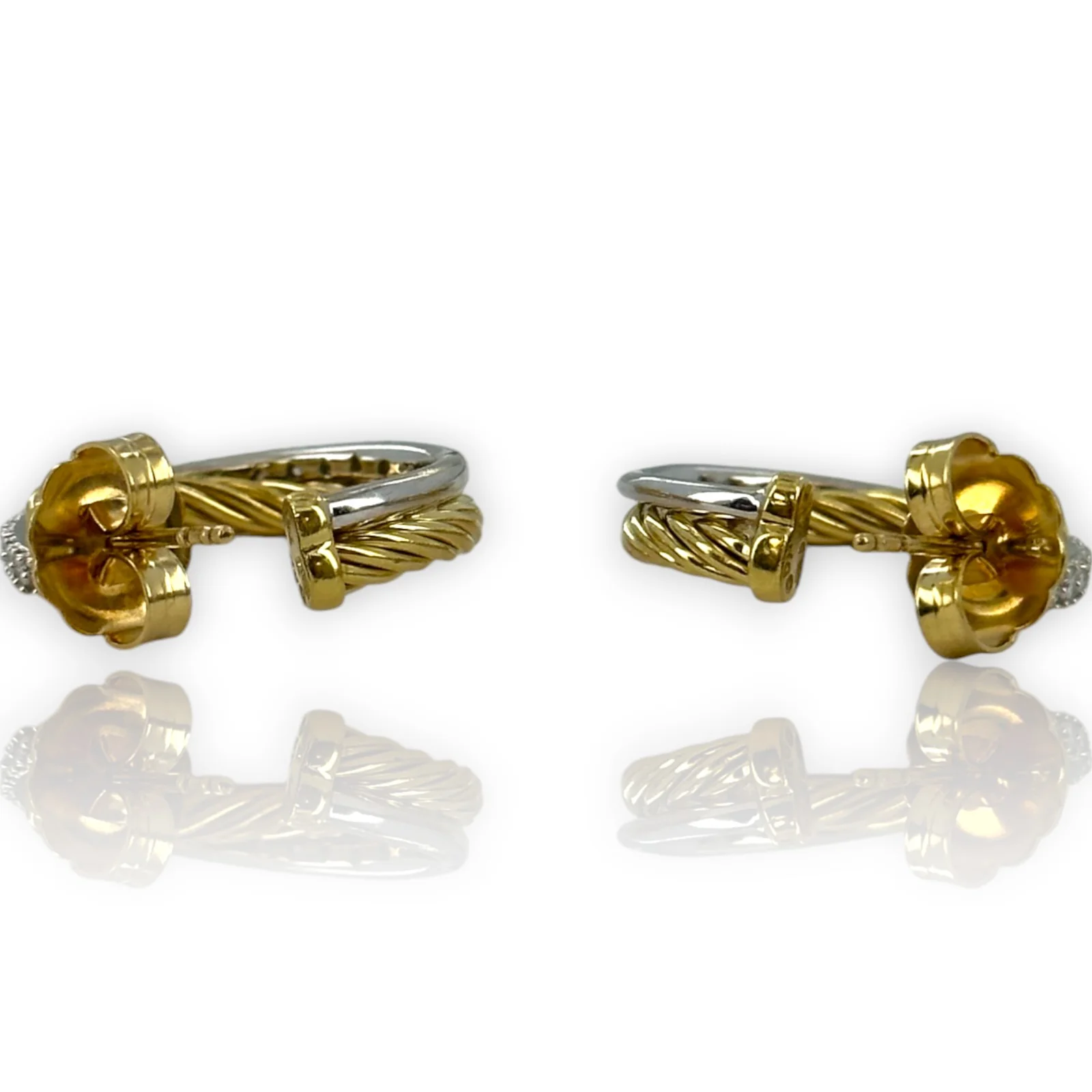 David Yurman Solid 18kt Yellow Gold Crossover 23mm Hoop Cable Earrings with 0.34ctw of Diamonds in Original Pouch - Image 10