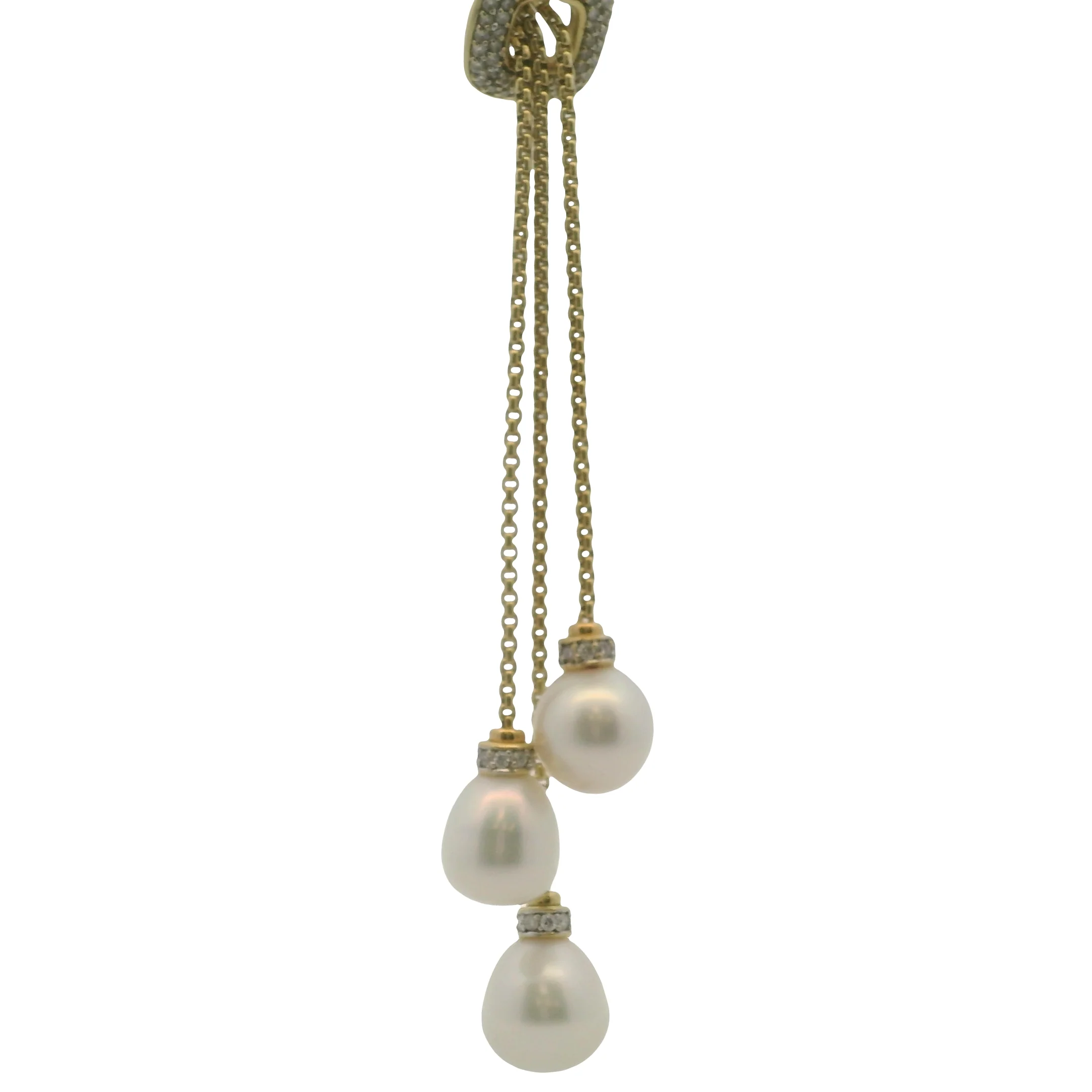 David Yurman Solid 18kt Yellow Gold Multi-Strand Box Chain Pearl and Diamond Lariat Necklace - Image 3