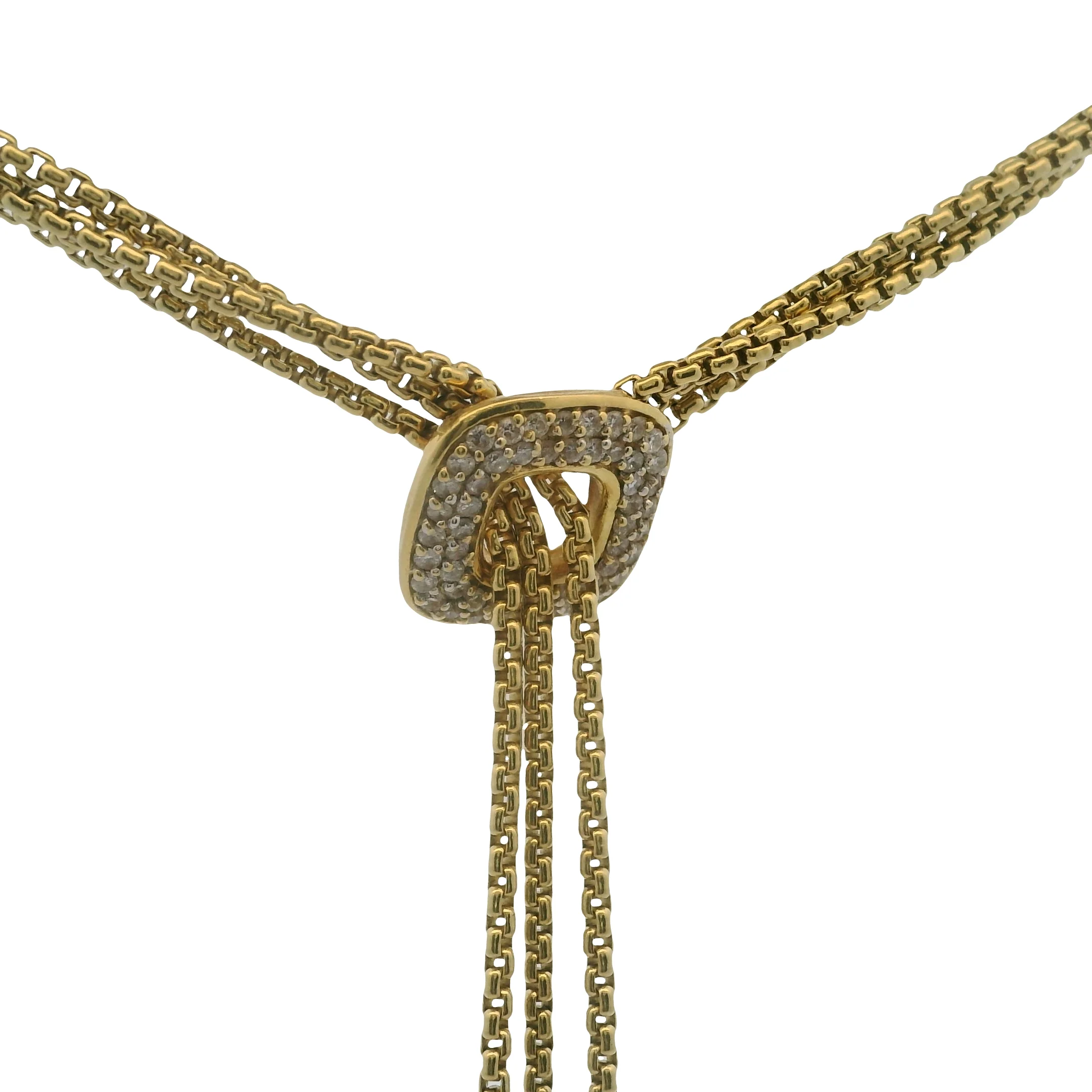 David Yurman Solid 18kt Yellow Gold Multi-Strand Box Chain Pearl and Diamond Lariat Necklace - Image 4