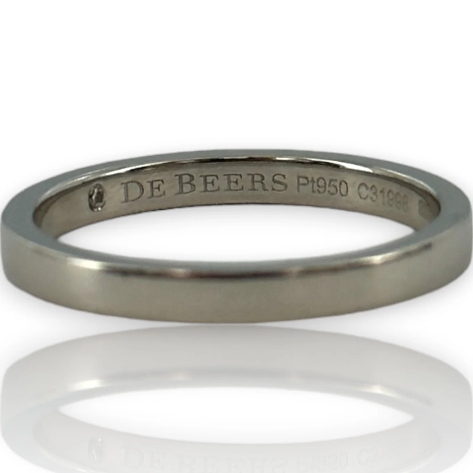 De Beers Classic 950 Platinum 2.2mm Wedding Band Signed with Diamond Inside - Image 3