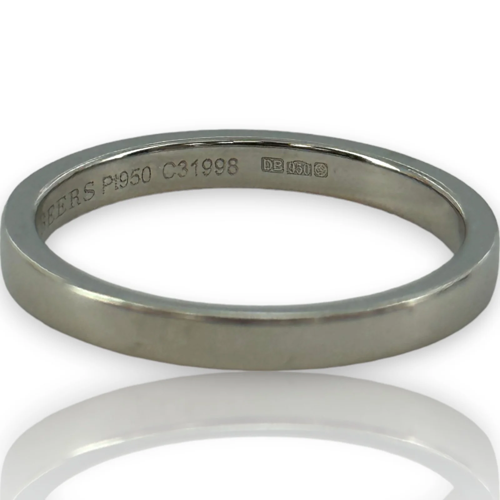 De Beers Classic 950 Platinum 2.2mm Wedding Band Signed with Diamond Inside - Image 5