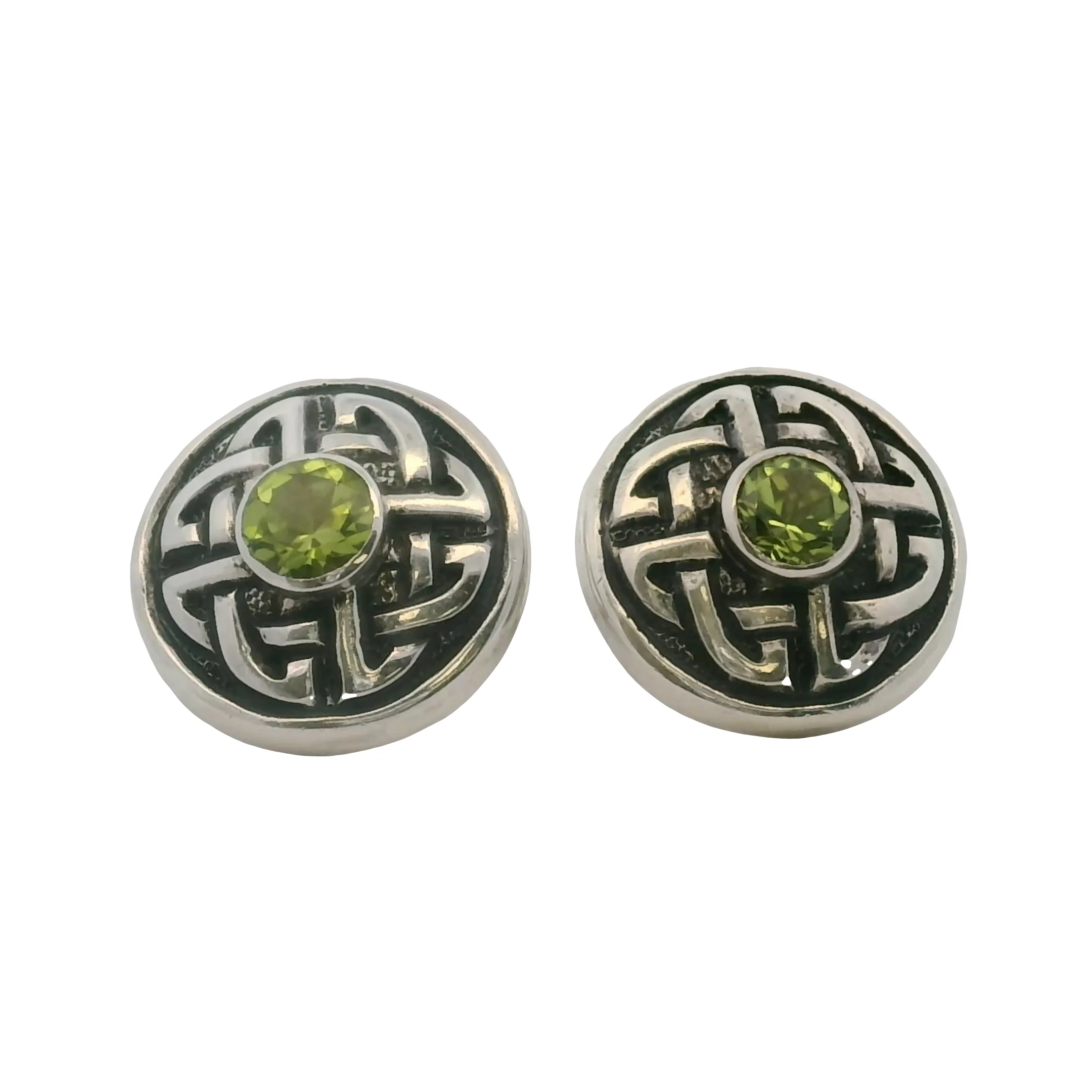 Deborah Armstrong 925 Sterling Silver and Peridot Celtic Knot 19.4mm Circle Clip Earrings