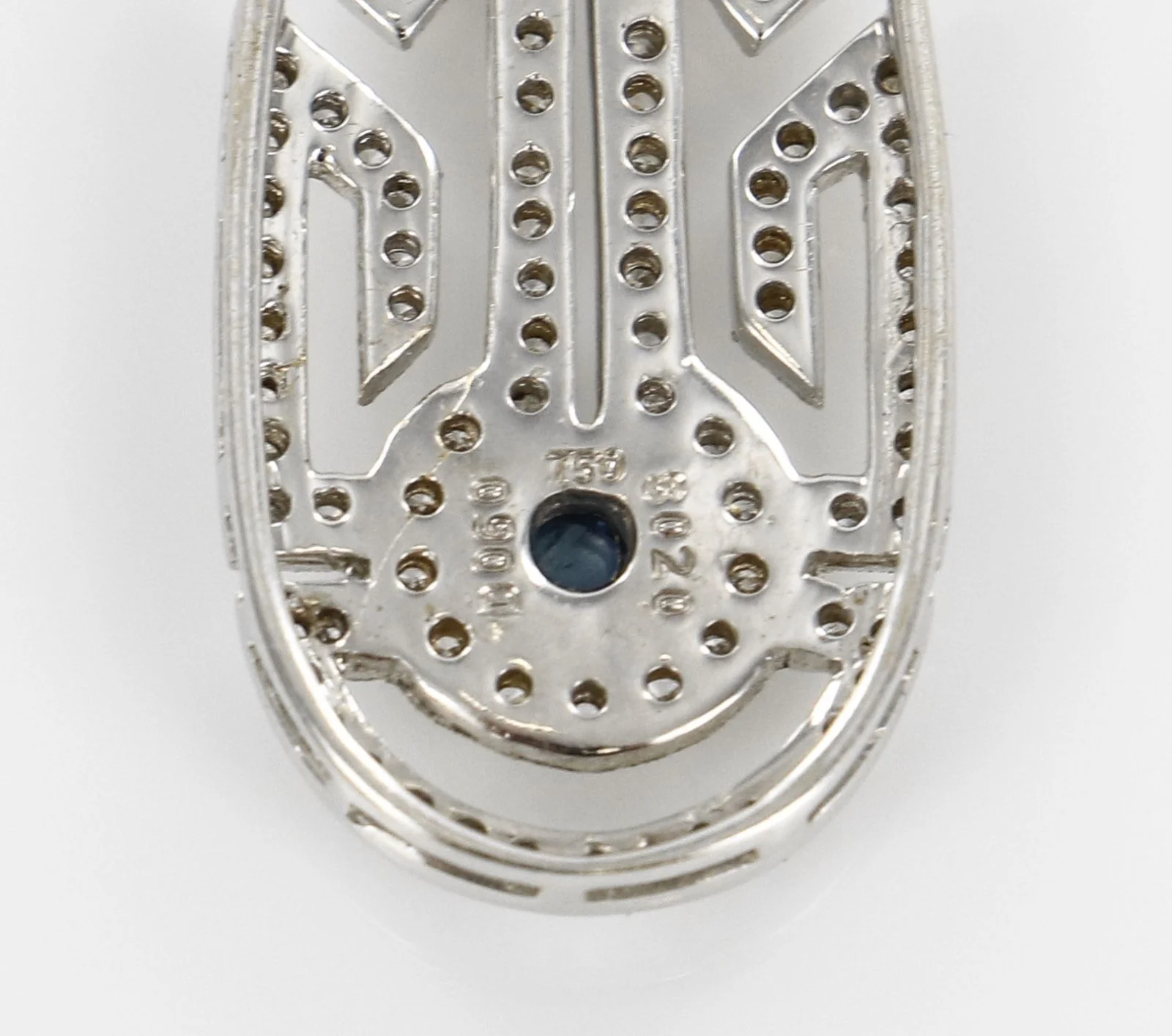 Deco Look White Gold 18k 750 Sapphire Diamond Black Onyx Drop Pendant Charm - Image 4