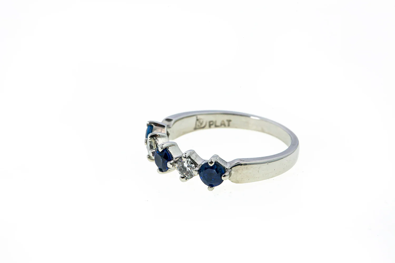 D'Errico Natural Blue Sapphire & Diamond Line Solid 950 Platinum Ring Size 5 1/4 - Image 2