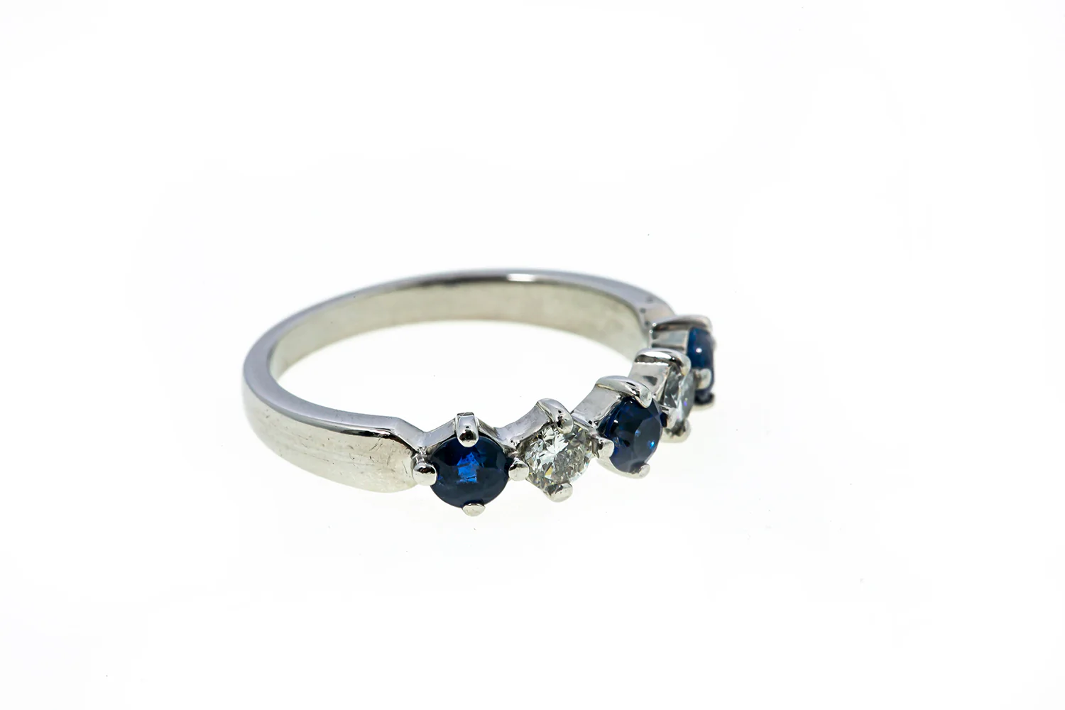 D'Errico Natural Blue Sapphire & Diamond Line Solid 950 Platinum Ring Size 5 1/4 - Image 3