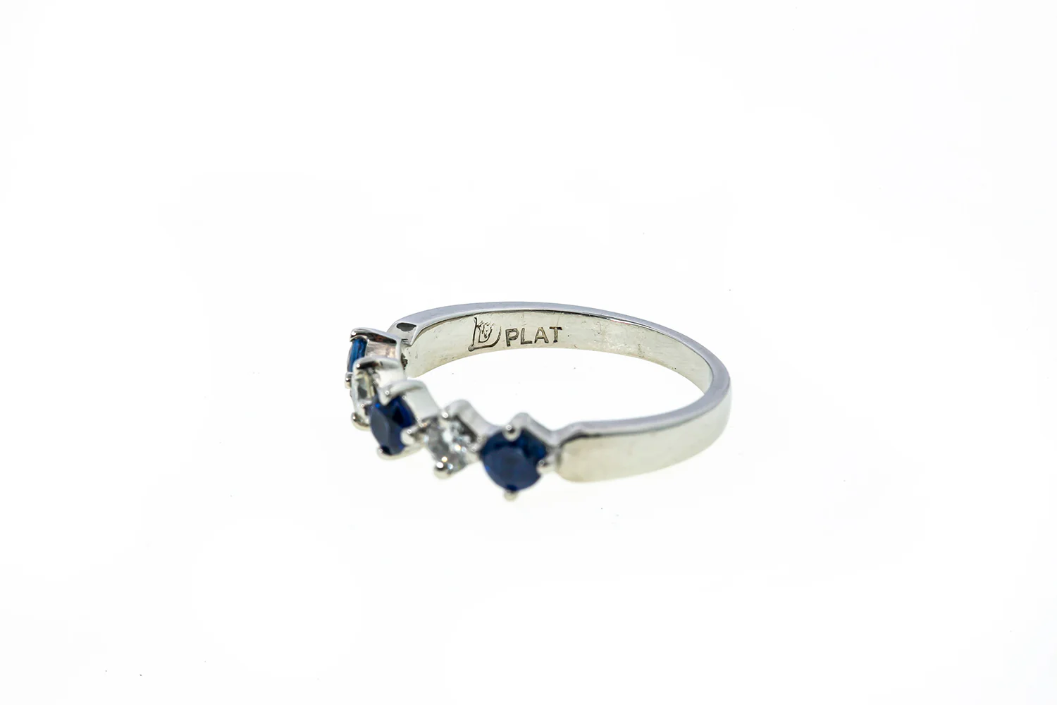 D'Errico Natural Blue Sapphire & Diamond Line Solid 950 Platinum Ring Size 5 1/4 - Image 5