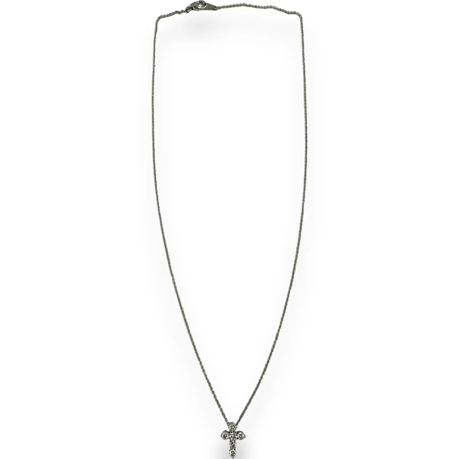 Dev Valencia Diamond Cross Pendant Necklace 18KT 750 White Gold - Image 2