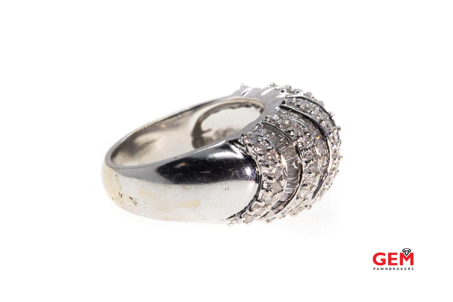 Diamond Cluster Domed Wave 14K 585 White Gold Cocktail Ring Size 7 1/4 - Image 2