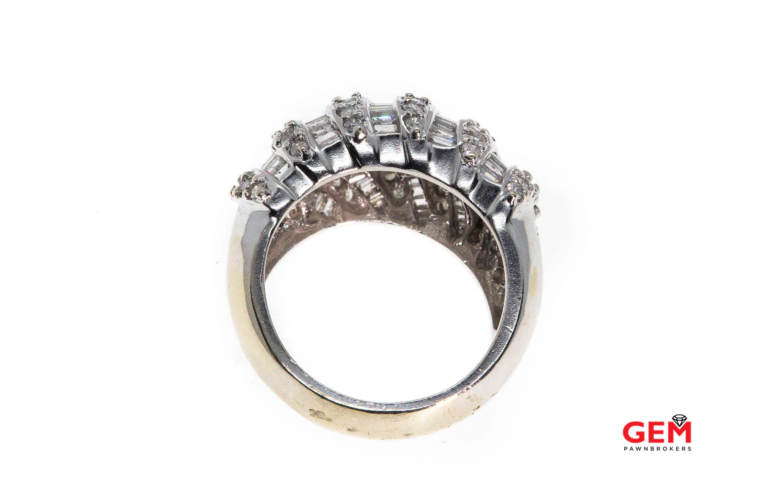 Diamond Cluster Domed Wave 14K 585 White Gold Cocktail Ring Size 7 1/4 - Image 4