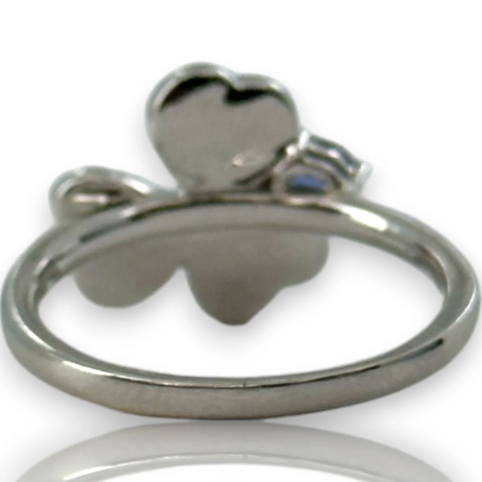 Diamond Flower Cocktail Ring with Accent Sapphire Size 7 14kt White Gold Rhodium Plated - Image 4