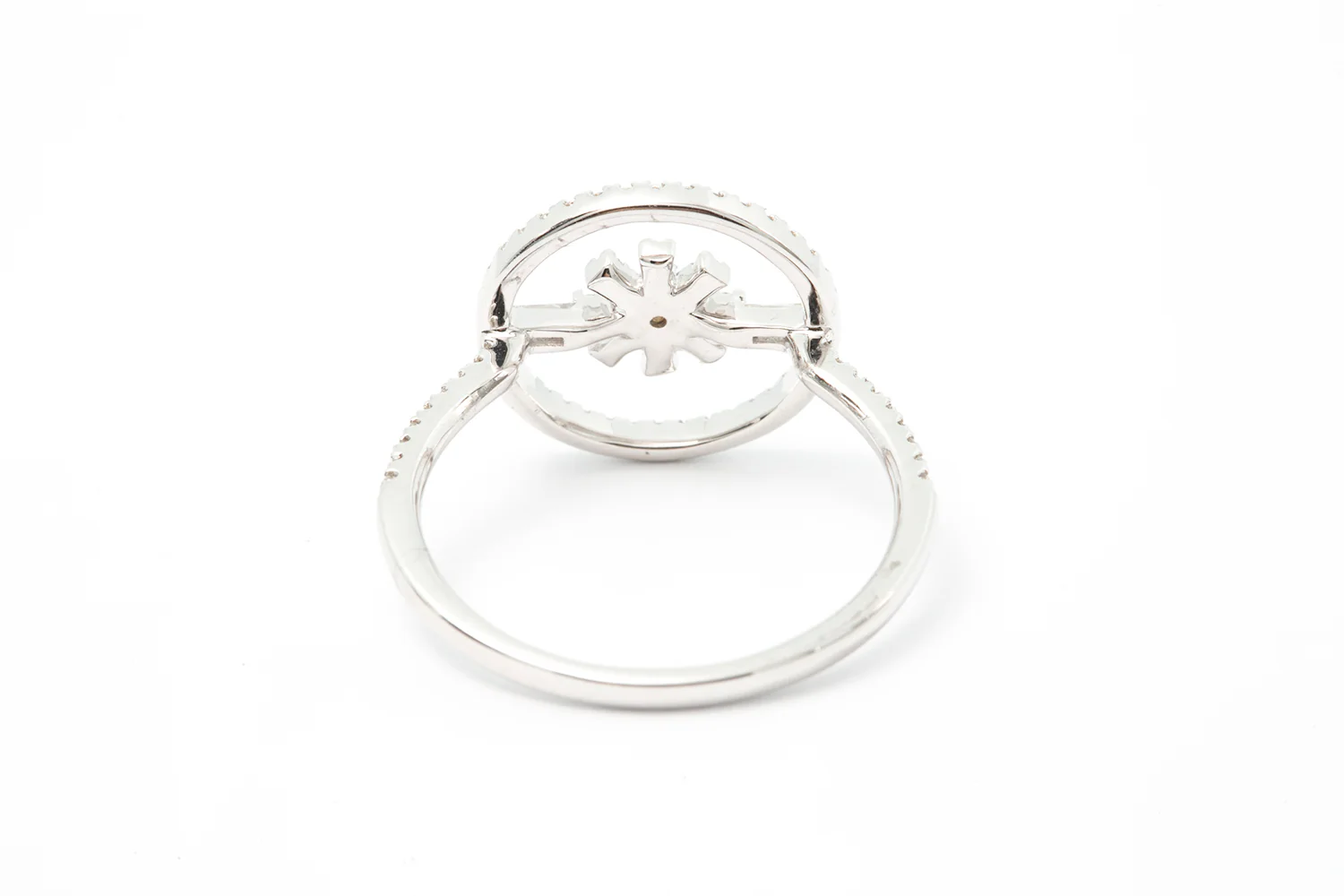 Diamond Flower Motif Star Sun 14k 585 White Gold Cluster Ring - Image 4