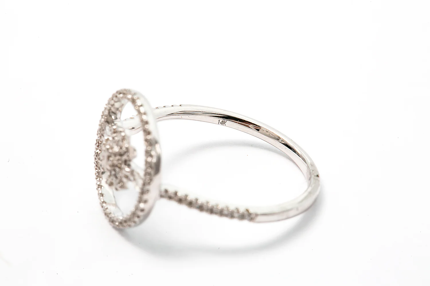 Diamond Flower Motif Star Sun 14k 585 White Gold Cluster Ring - Image 5