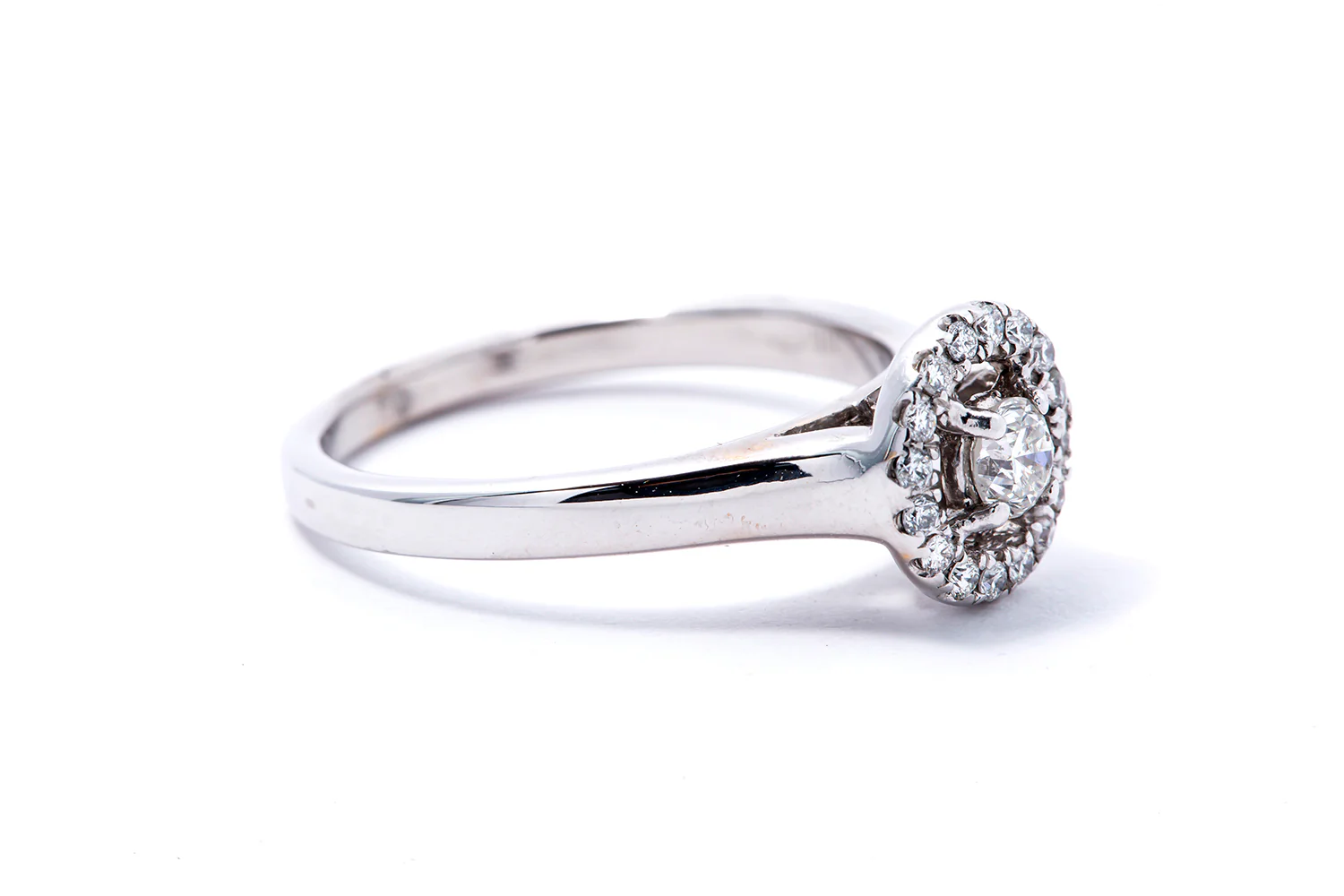 Diamond Halo Accent Engagement Band 14K 585 White Gold Ring Size 7 1/2 - Image 2