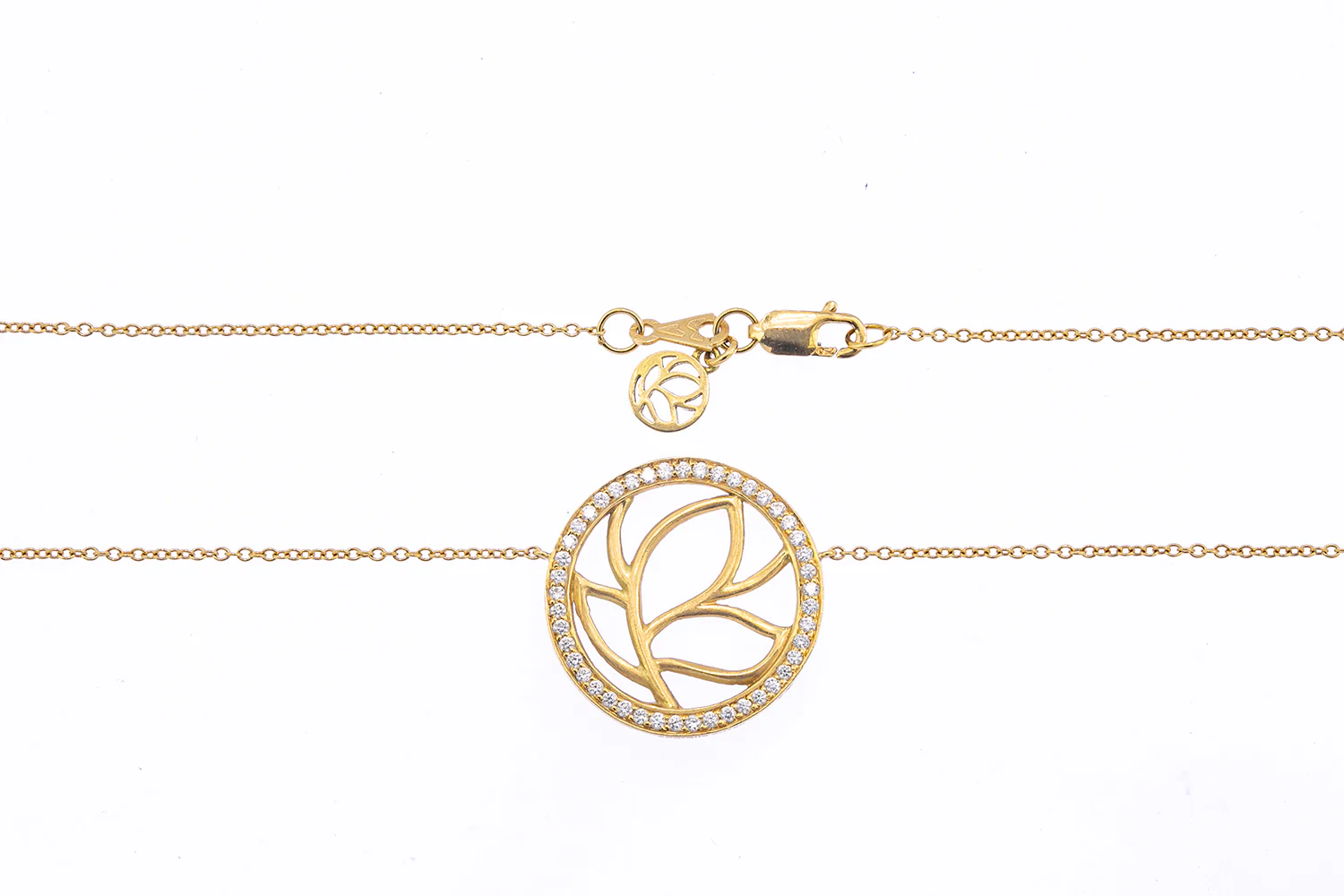 Diamond Halo Accent Flower Circle Pendant 18K 750 Yellow Gold 16.75" Necklace - Image 3