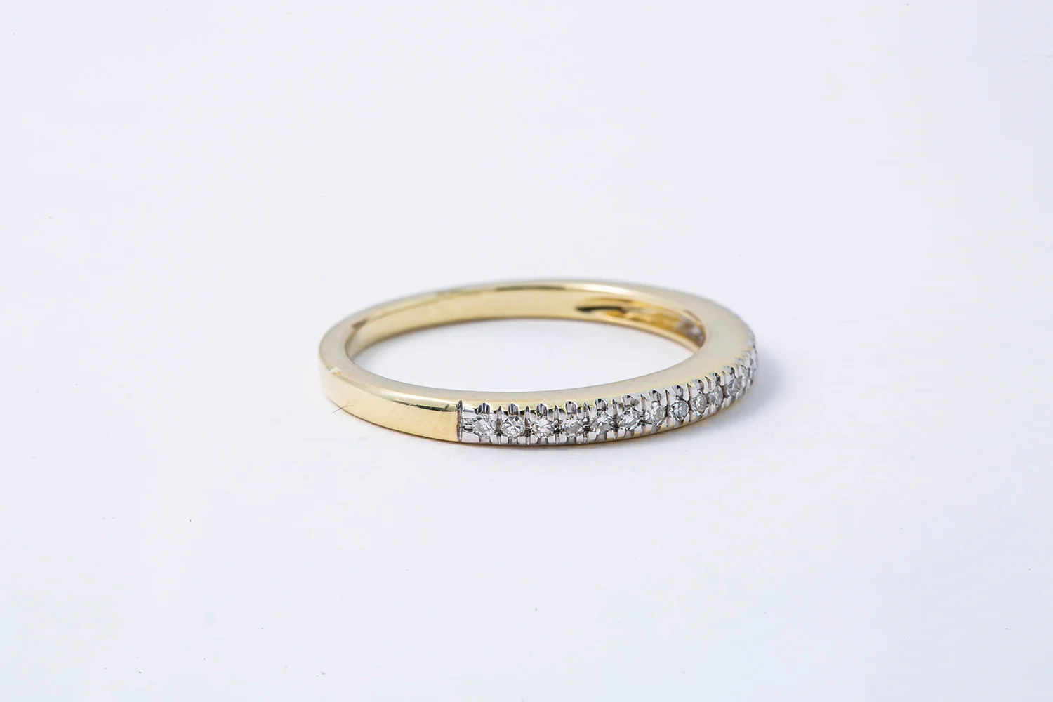 Diamond Line 2mm Anniversary Band 14K 585 Yellow Gold Ring Size 7 1/4 - Image 3