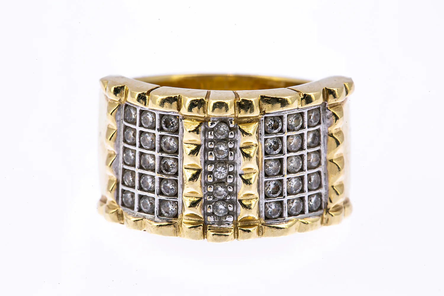 Diamond Pave Cluster Studded Band 14K 585 Yellow & White Gold Ring Size 6 3/4