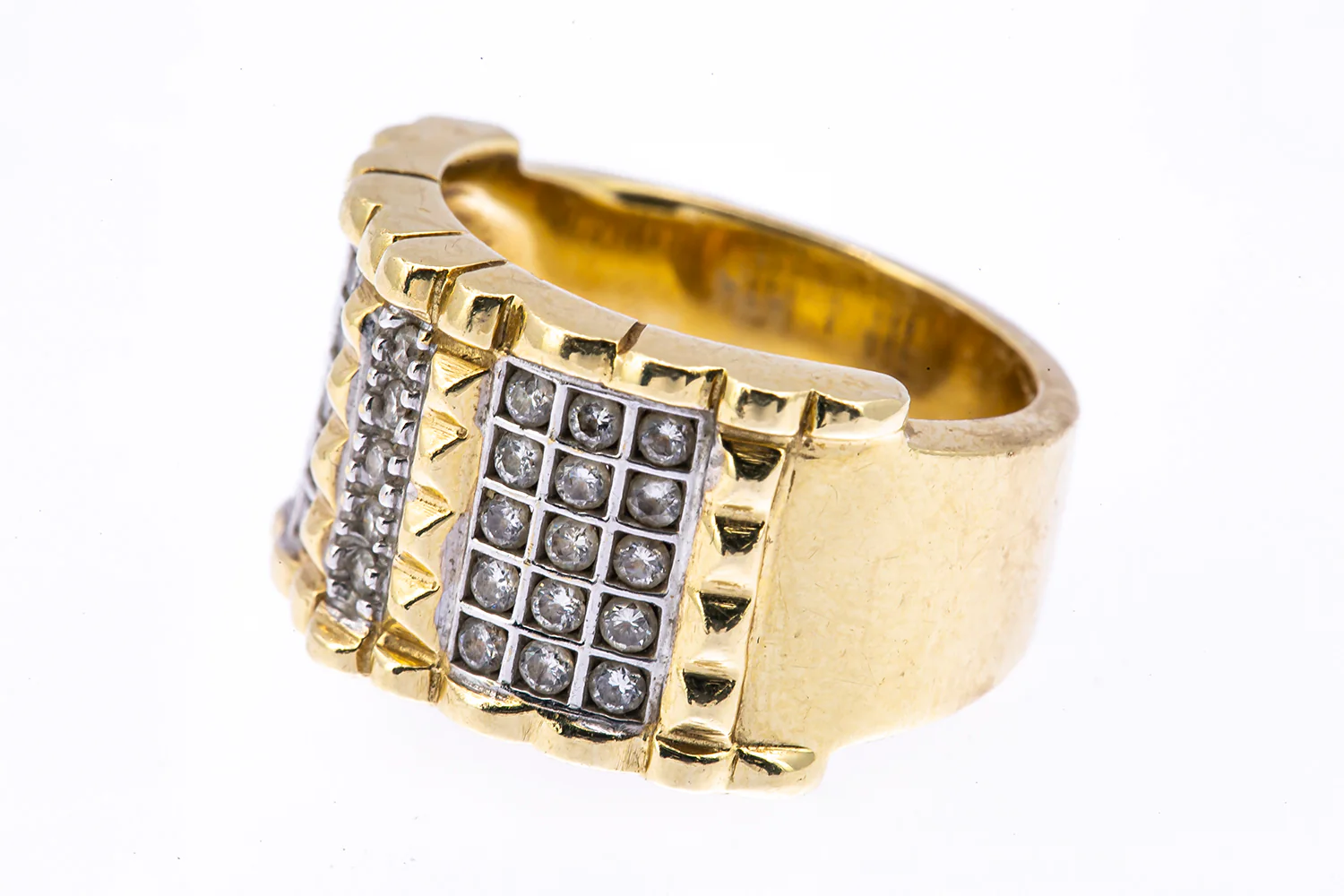 Diamond Pave Cluster Studded Band 14K 585 Yellow & White Gold Ring Size 6 3/4 - Image 4