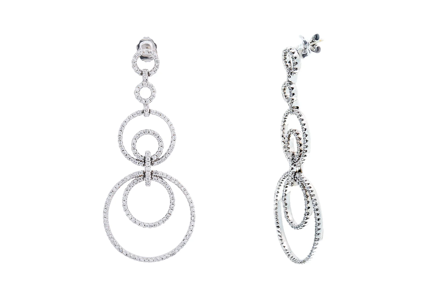 Diamond Pave Cocktail Disc Drop 18K 750 White Gold Pair of Dangle Earrings - Image 2