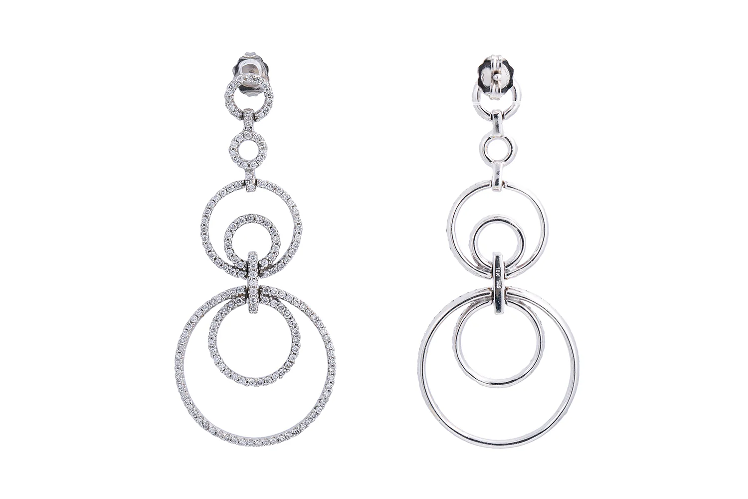 Diamond Pave Cocktail Disc Drop 18K 750 White Gold Pair of Dangle Earrings - Image 3