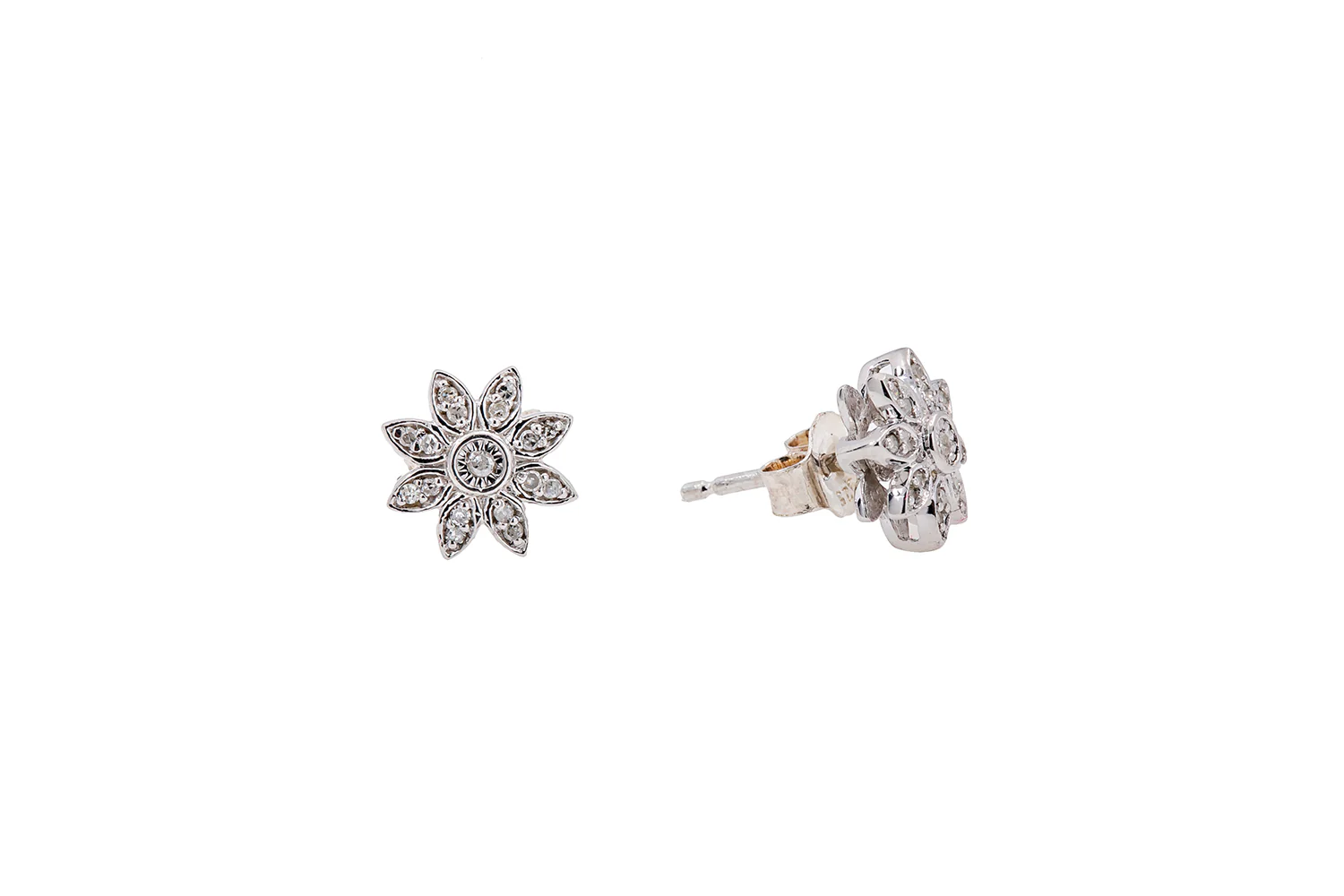 Diamond Pave Flower Kids Cluster Studs 925 Sterling Silver Pair of Earrings - Image 2