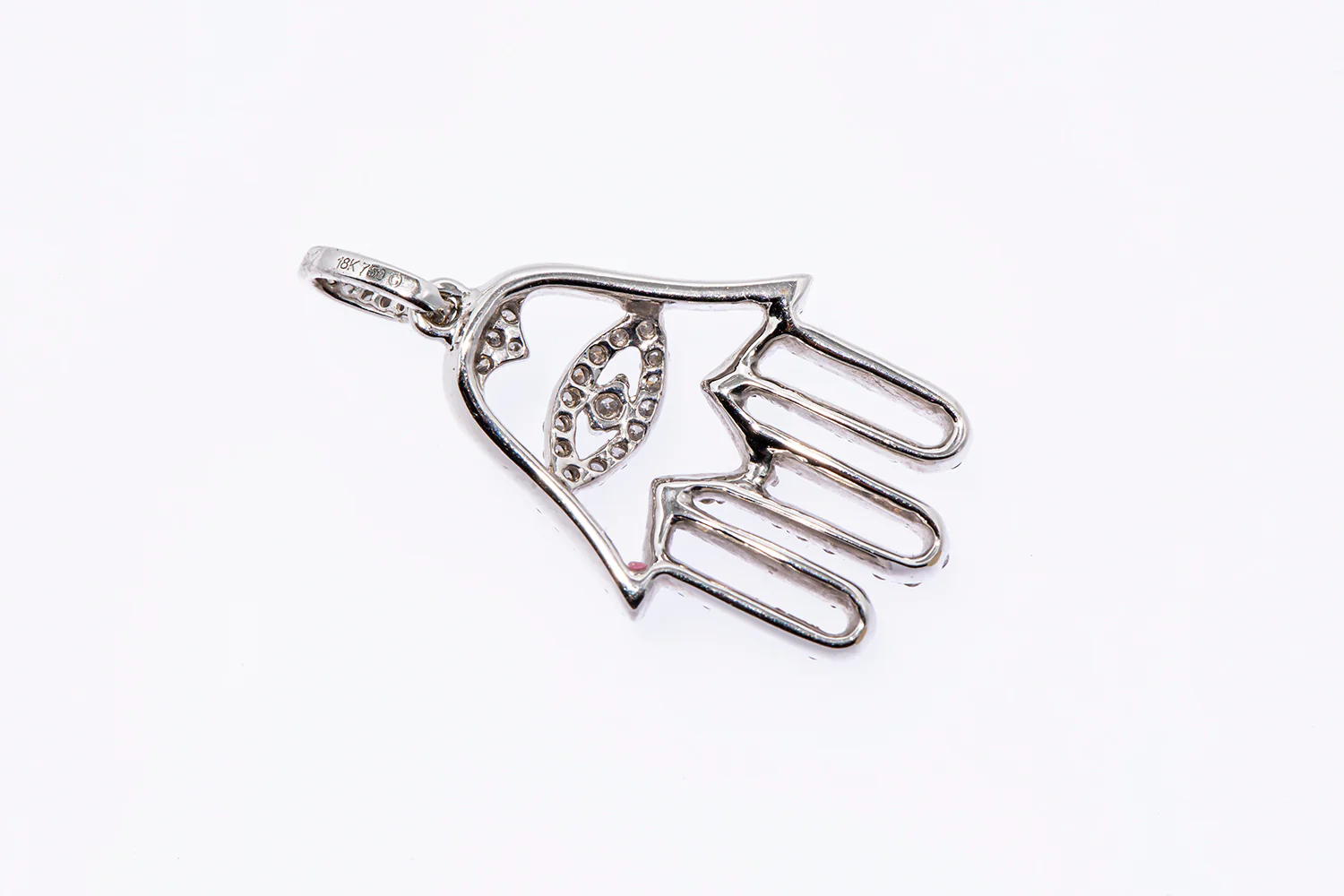 Diamond Pave Hamsa Palm Hand Amulet Charm 18K 750 White Gold Drop Pendant - Image 2