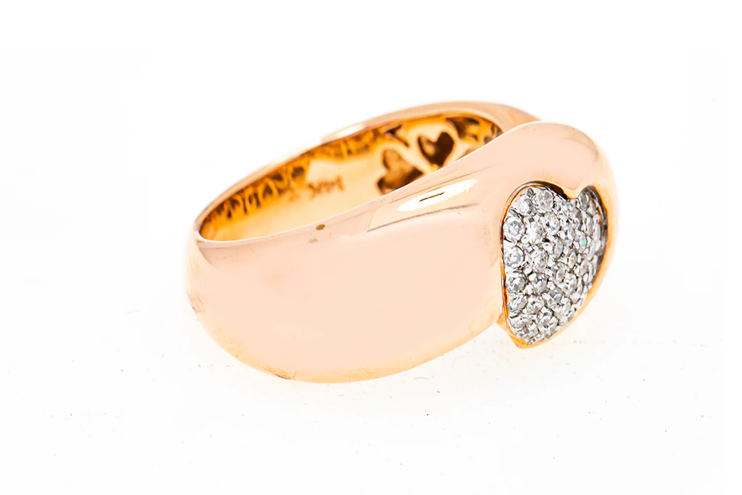 Diamond Pave Heart Band 14K 585 Rose Gold Ring Size 7 - Image 3
