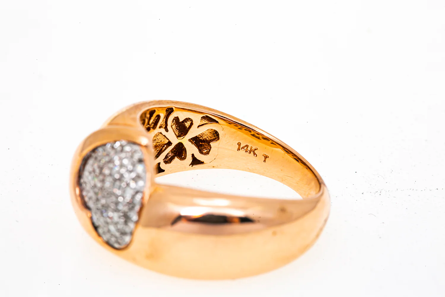 Diamond Pave Heart Band 14K 585 Rose Gold Ring Size 7 - Image 4