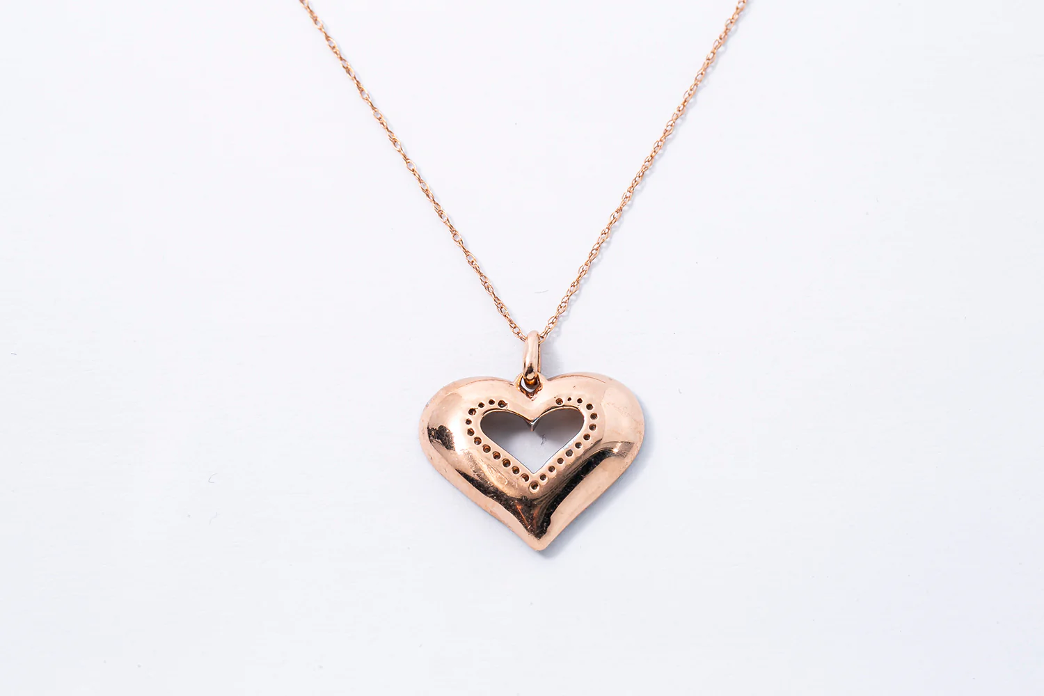 Diamond Pave Open Heart Charm 10K 417 Rose & White Gold Rope Necklace Pendant - Image 2