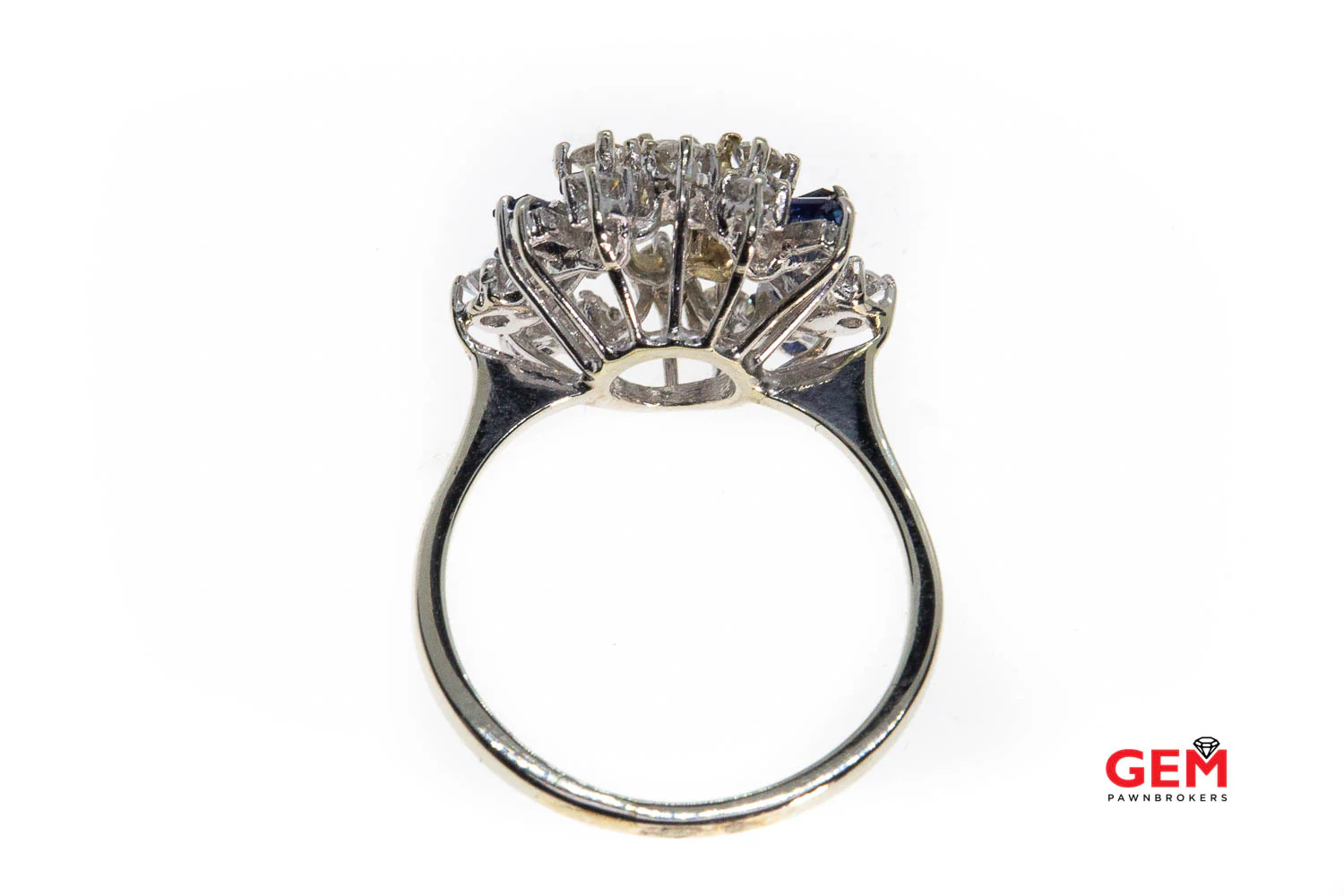 Diamond Sapphire Abstract Cluster Ring 14k 585 White Gold Ring Size 8.5 - Image 2