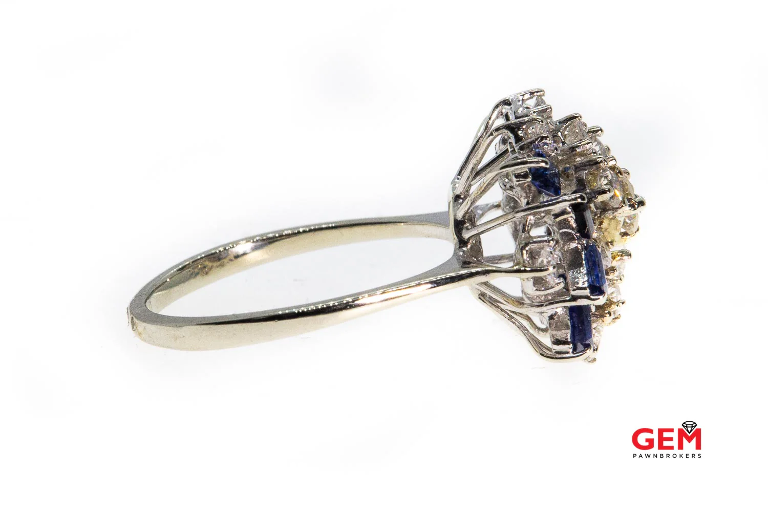 Diamond Sapphire Abstract Cluster Ring 14k 585 White Gold Ring Size 8.5 - Image 3