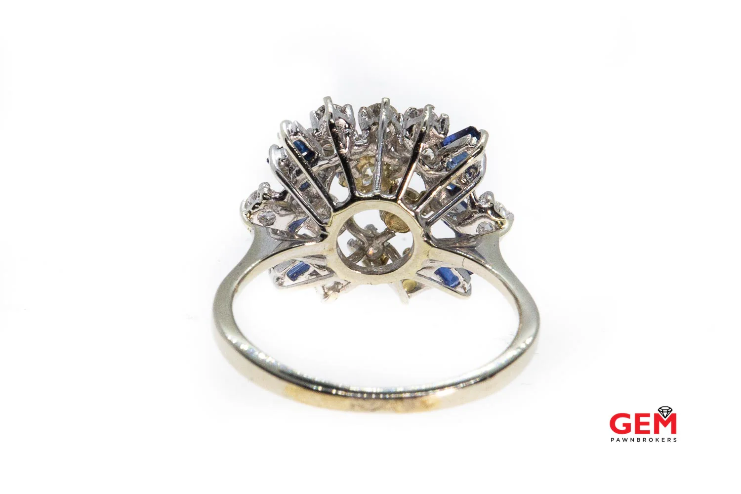 Diamond Sapphire Abstract Cluster Ring 14k 585 White Gold Ring Size 8.5 - Image 4