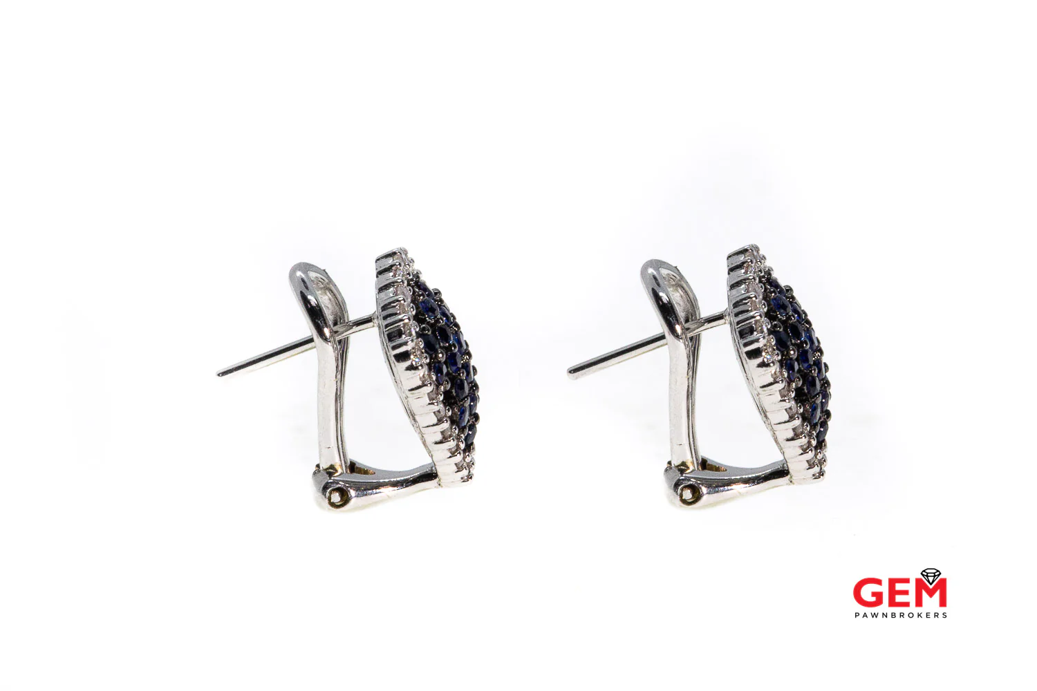 Diamond Sapphire Halo Cluster 18Kt White Gold 750 Earrings - Image 4