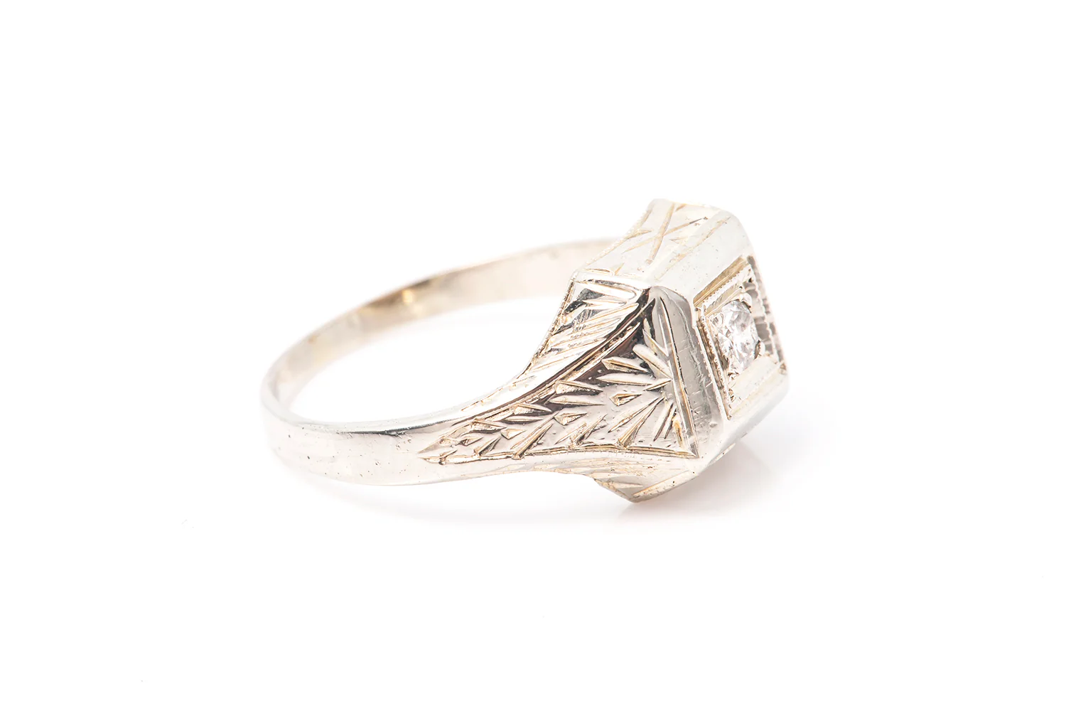 Diamond Solitaire Edwardian 14k 585 White Gold Pinky Midi Ring Size 2 - Image 3