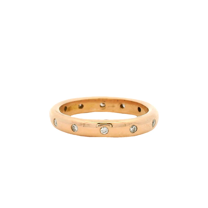 Diamond Station Domed Comfort Band 18K 750 Rose Gold Stackable Ring Size 6 - Image 2