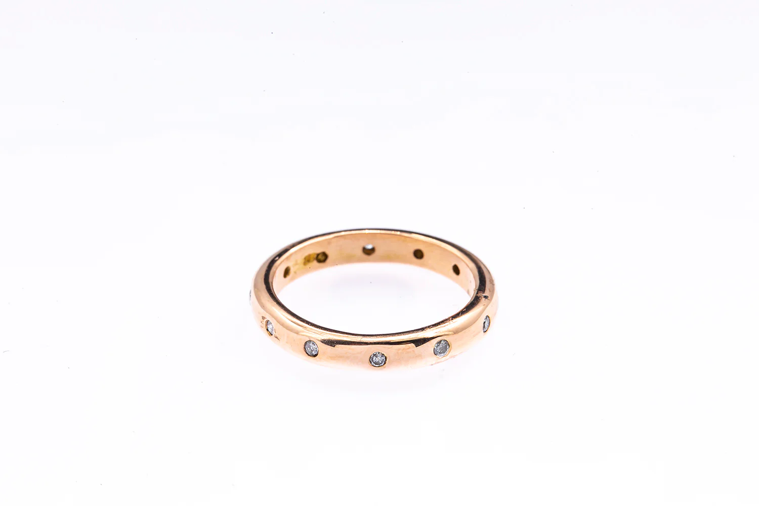 Diamond Station Domed Comfort Band 18K 750 Rose Gold Stackable Ring Size 6 - Image 4