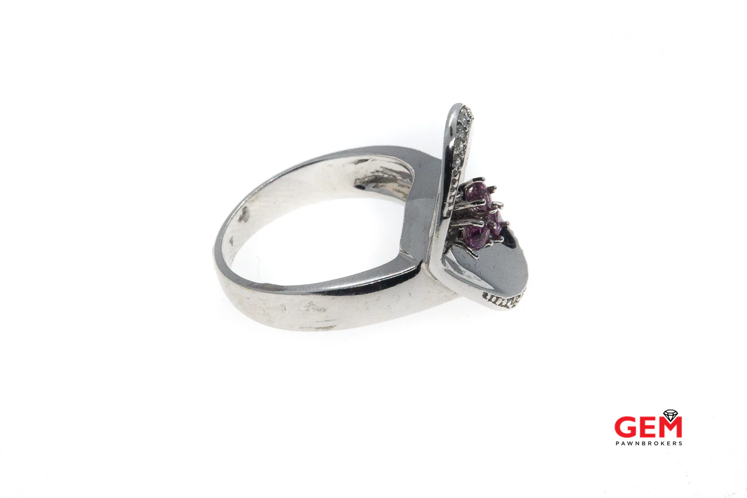 Diamond Tourmaline Heart Solid 14k 585 White Gold Ring Size 7 - Image 3