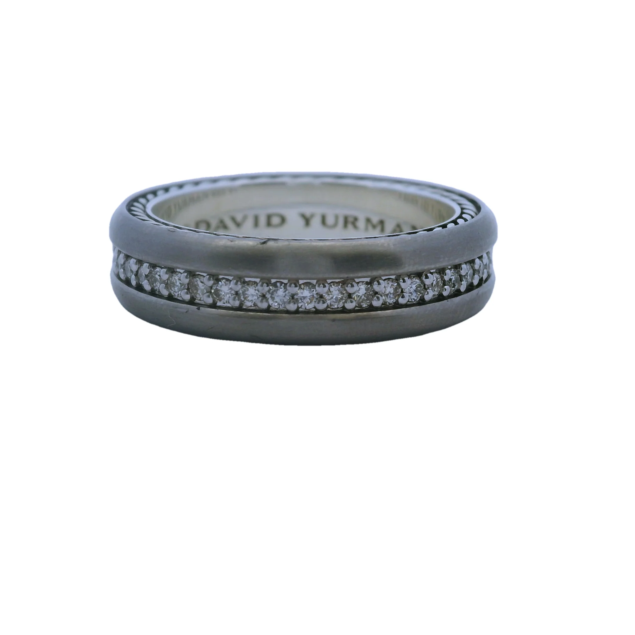 Discontinued Rare David Yurman 925 Sterling Silver and Titanium Diamond Streamline Pave Band Ring Size 9.5 - Image 3