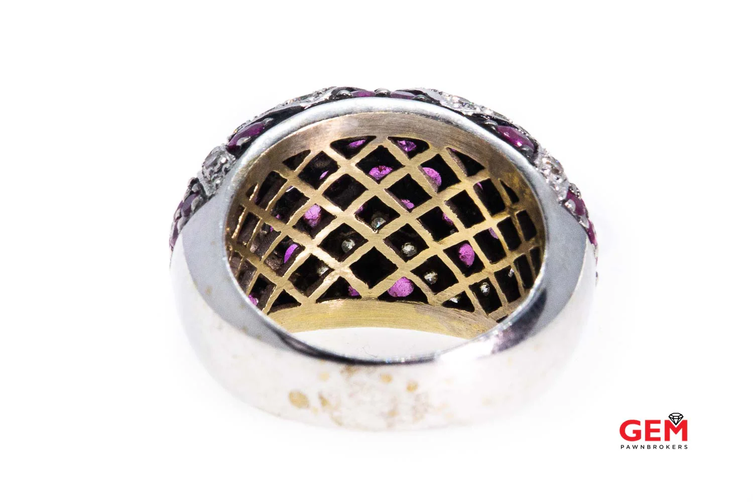 Domed Pink Sapphire & Diamond Cluster 14K 585 White Gold Cocktail Ring Size 8 1/4 - Image 3