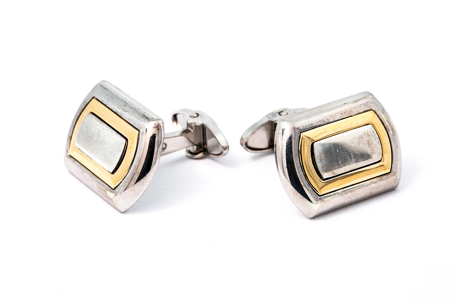 Dunhill 925 Sterling Silver & 14k 585 Yellow Gold Blank Signet Cuff links