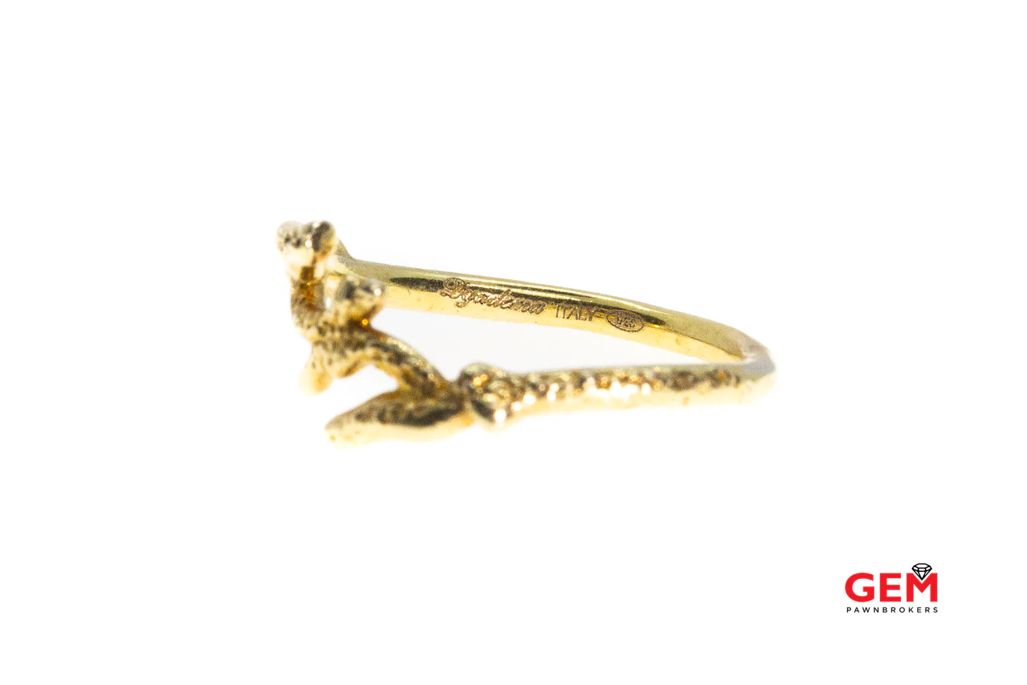 Dyadema Italy Thin Tree Branch Twig Band 925 Sterling Silver & Yellow Gold Tone Hammer Finished Ring Size 6 - Image 2