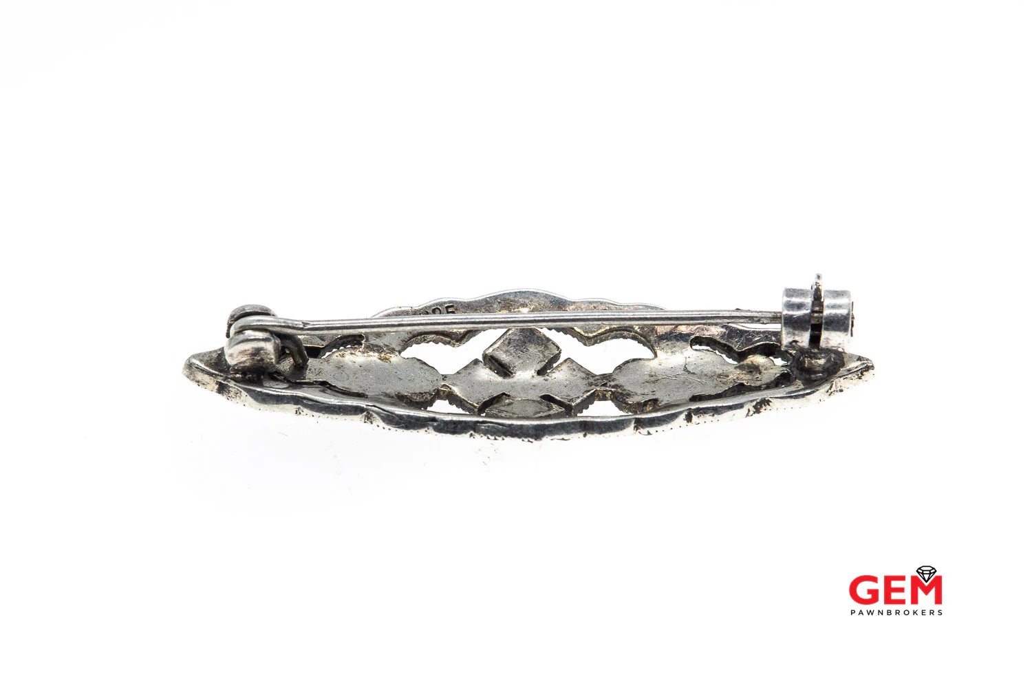 Edwardian Marcasites Pierced Milgrain Accent Brooch 925 Sterling Silver Lapel Pin - Image 3