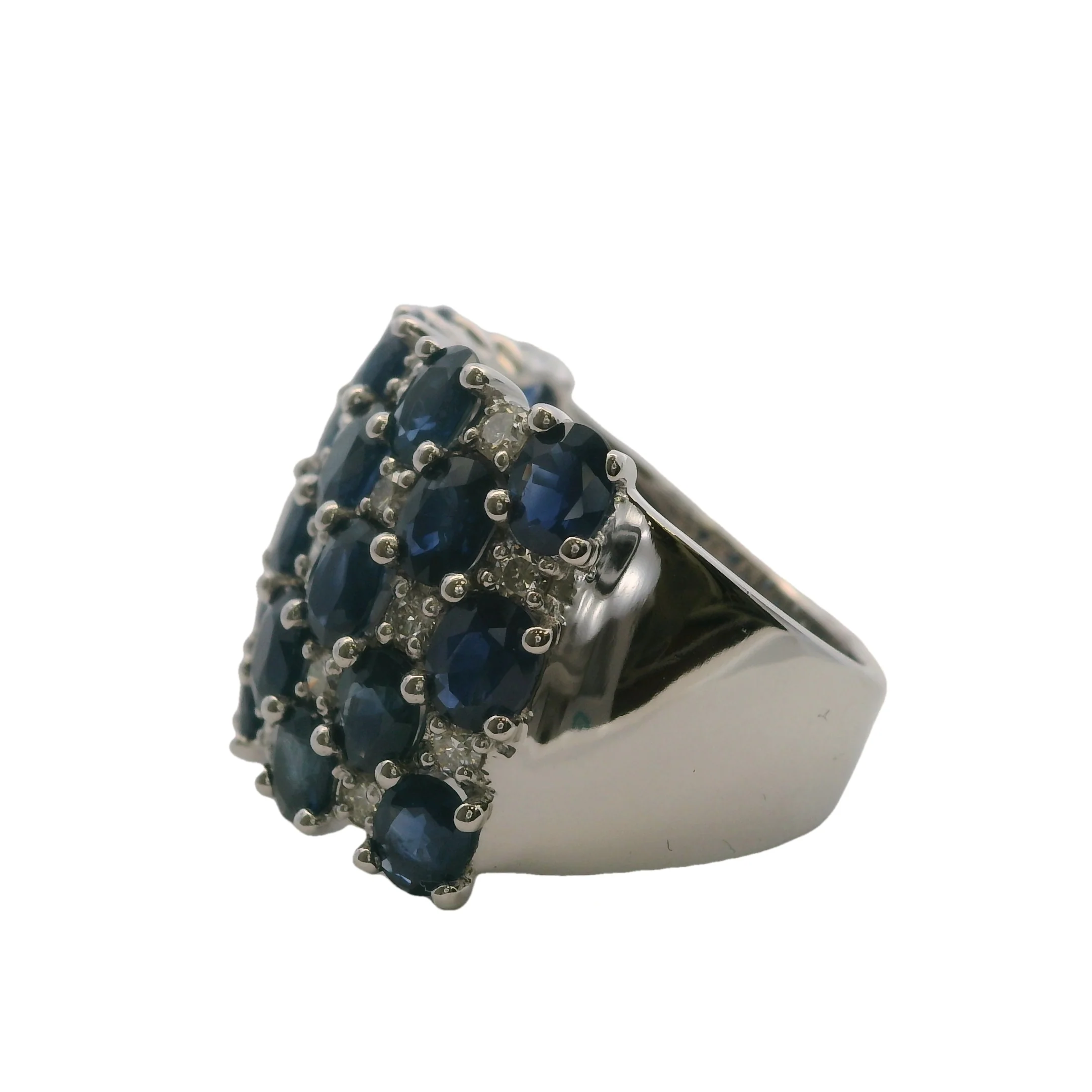 EFFY 14kt White Gold 17.5mm Cluster Statement Band with Oval Sapphires and Diamonds Size 7.5 - Image 3