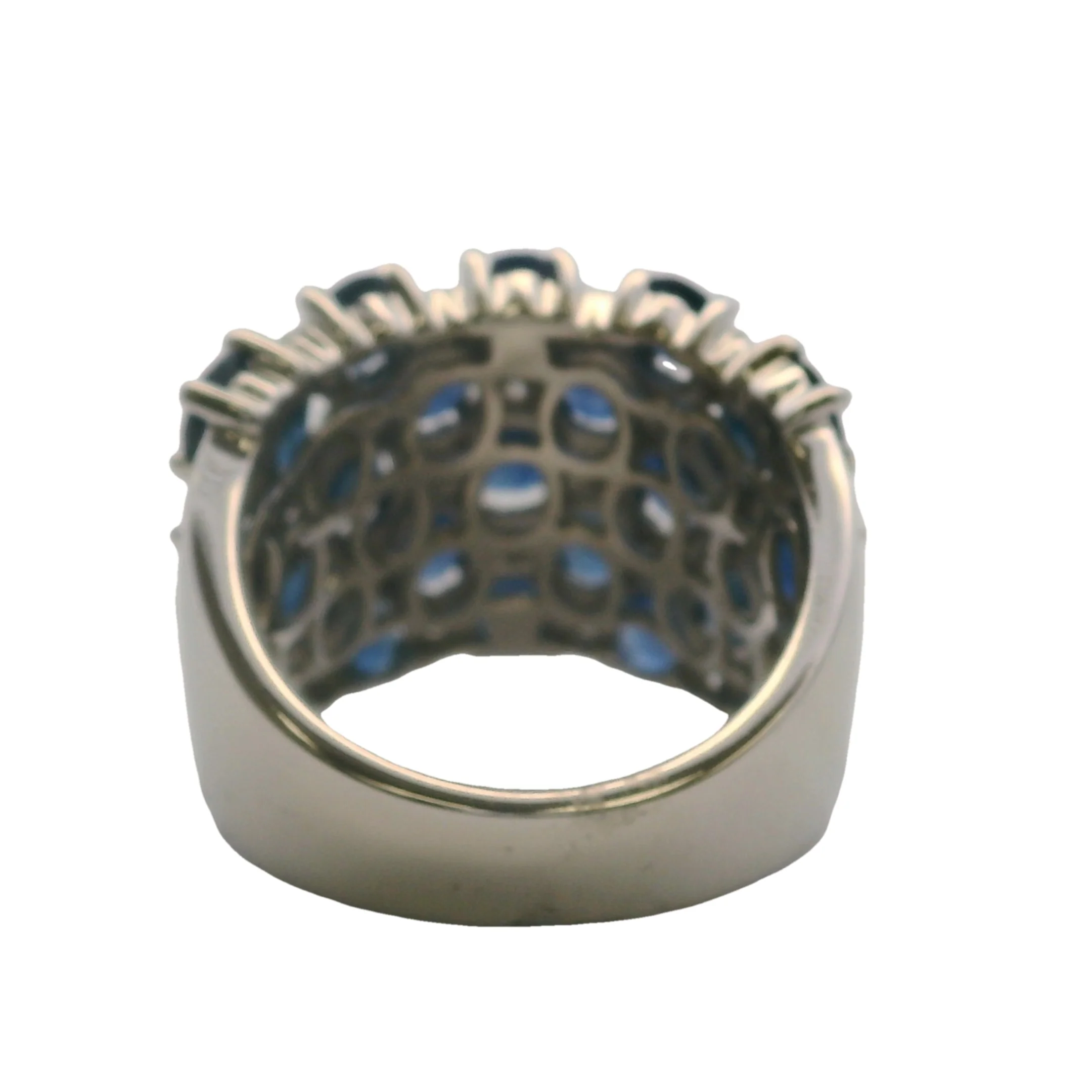 EFFY 14kt White Gold 17.5mm Cluster Statement Band with Oval Sapphires and Diamonds Size 7.5 - Image 4
