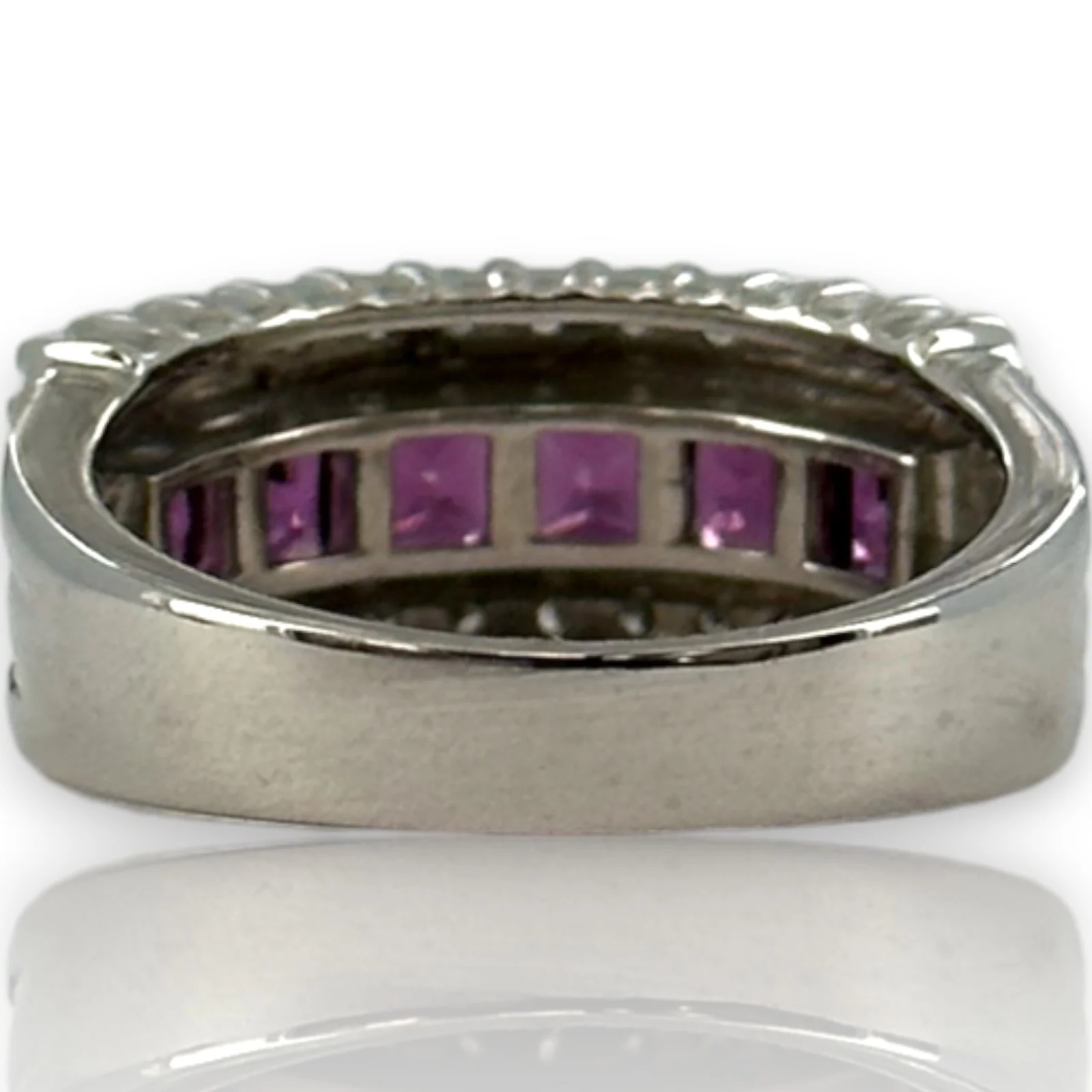 EFFY 14kt White Gold 9.6mm Wide Amethyst and Diamond Band Size 9 Ring - Image 5