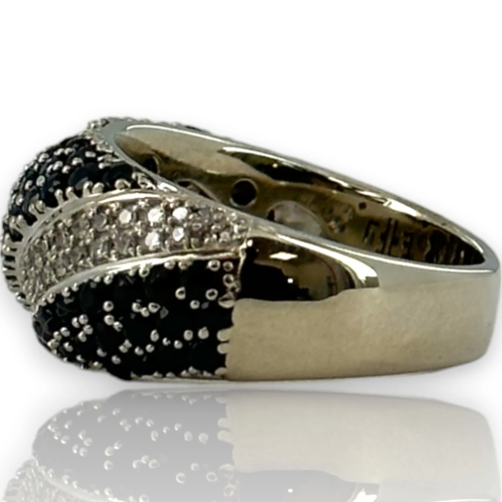 EFFY 14kt White Gold Black Sapphire and White Diamond Twist Statement Ring Size 7 - Image 3