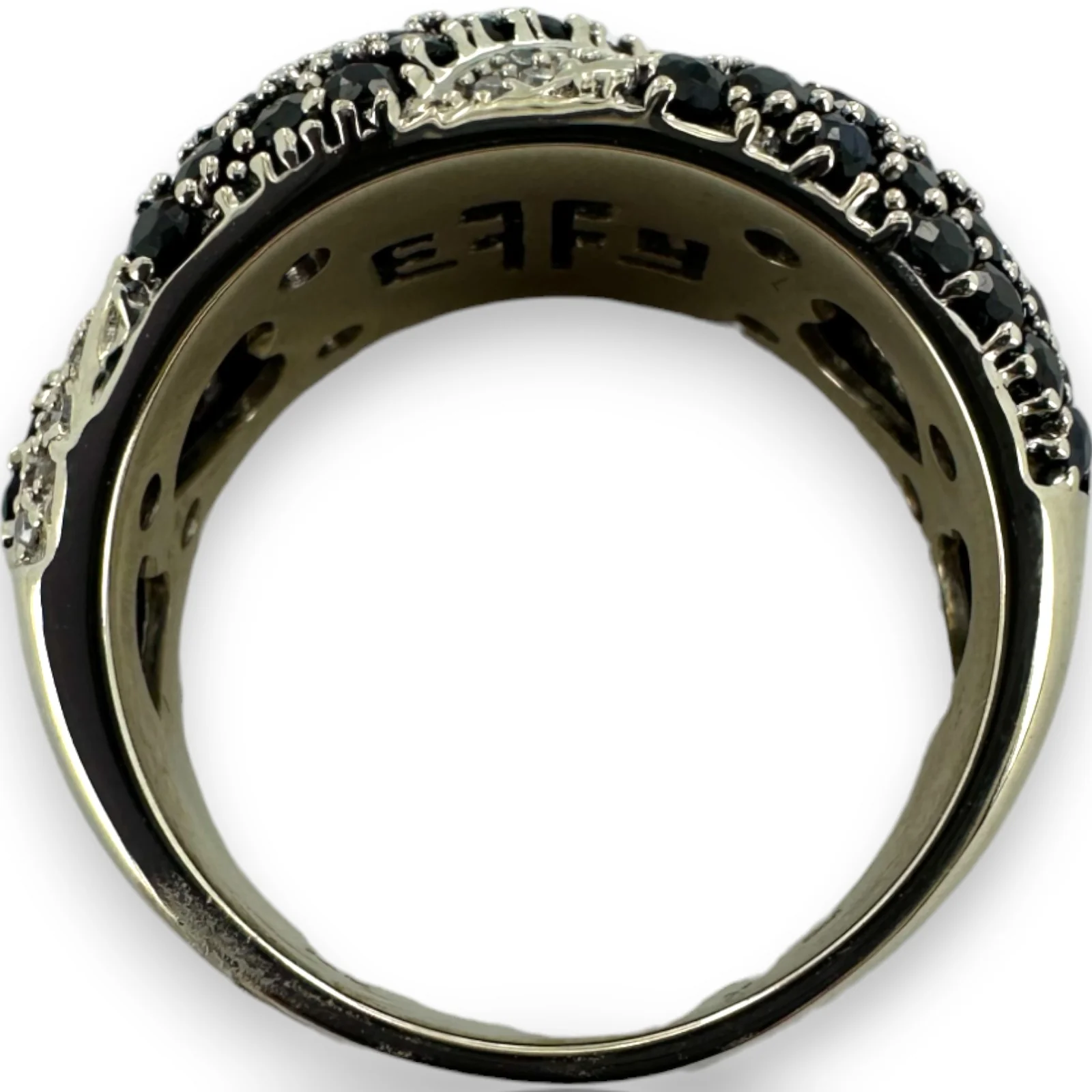 EFFY 14kt White Gold Black Sapphire and White Diamond Twist Statement Ring Size 7 - Image 5